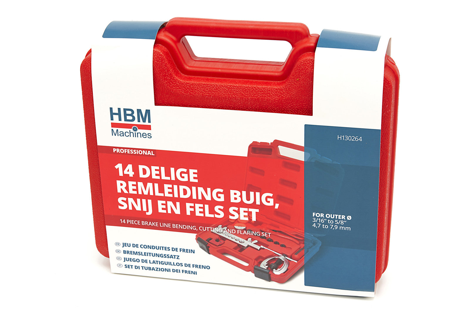 Flangiatubo cono eccentrico, cartellatrice tubi, bordatubi, kit utensili bordatura, svasatura di tubi freno e tubi, 14 pezzi HBM