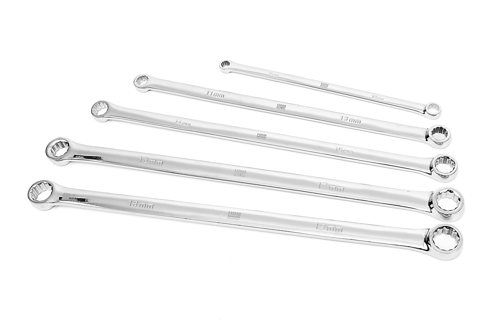 Set di 5 chiavi ad anello a cricchetto 8-19 mm, extra lunghe, HBM