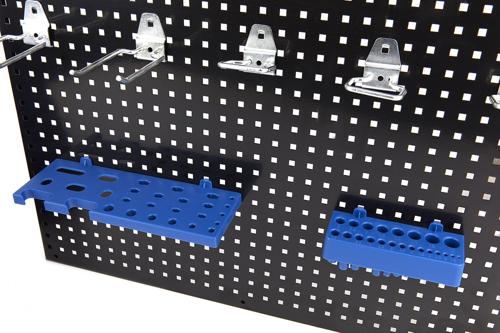 Pannello forato portautensili, pannello portaoggetti con 2 pannelli, 32 ganci e sostegni, espandibile, adattabile, per garage e officina, pannello porta attrezzi da parete, in acciaio, 110 x 45 cm Hbm Machines Olanda
