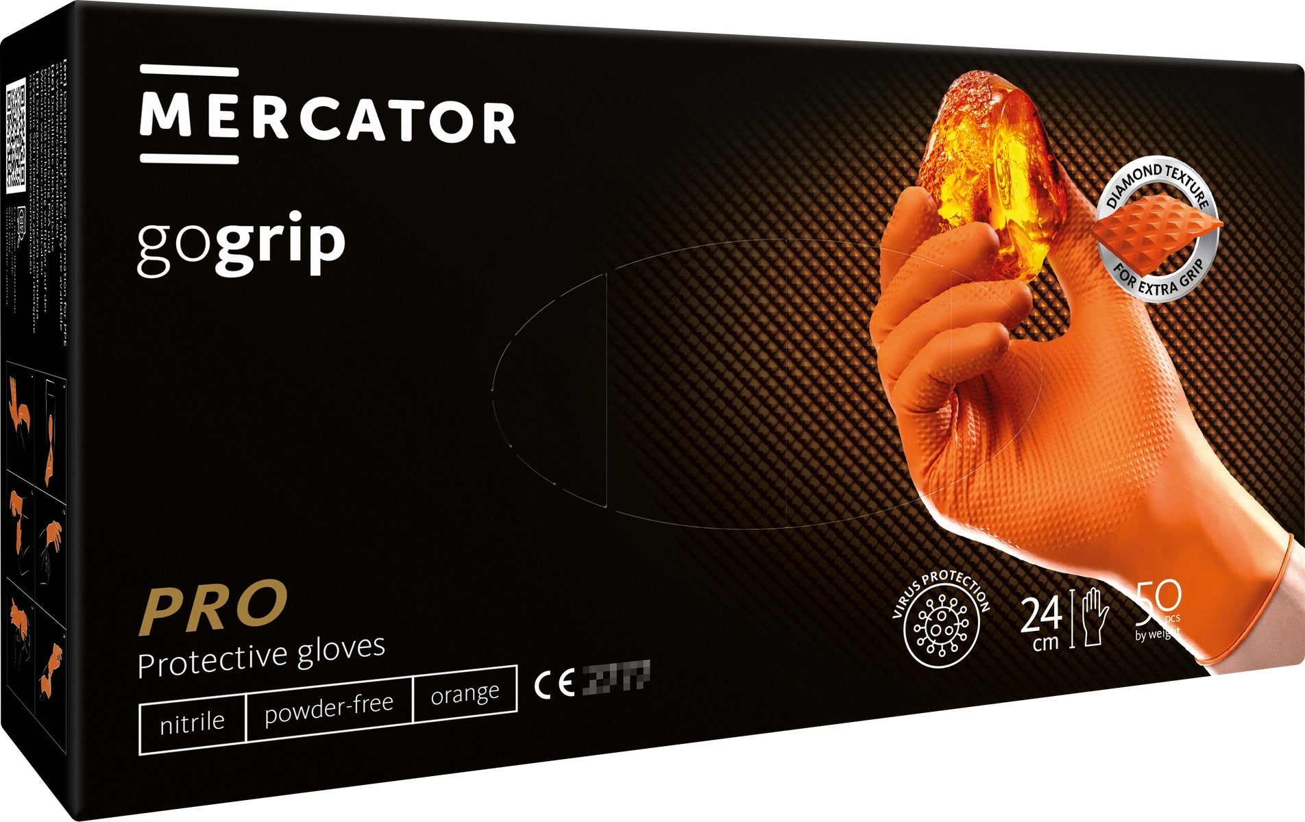 Guanti monouso in nitrile, extra resistenti, no polvere, no lattice, per meccanici, tatuatori, ristorazione, guanti da lavoro professionali, premium Mercator GoGrip arancioni taglia L 50 pezzi