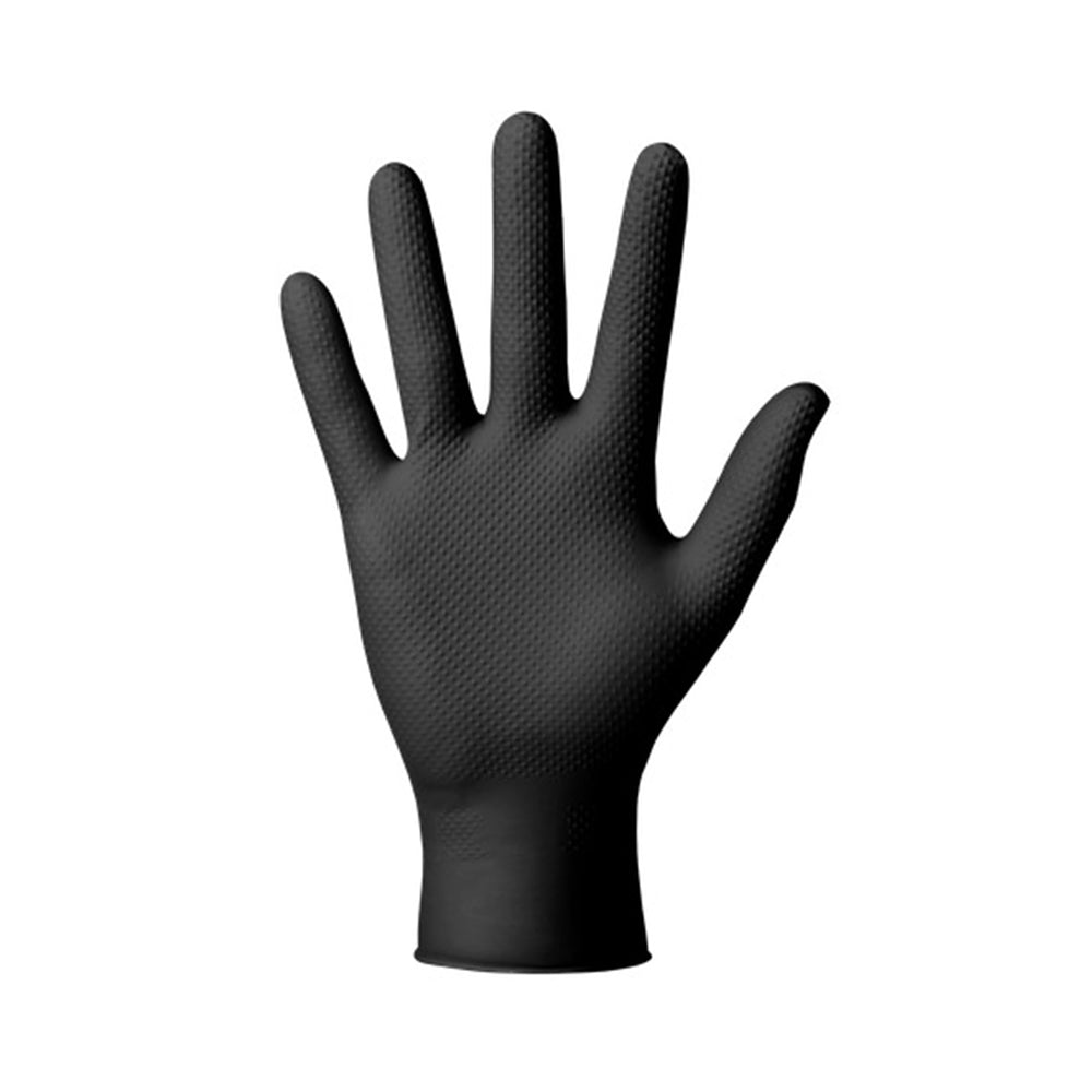 Guanti monouso in nitrile, extra resistenti, no polvere, no lattice, per meccanici, tatuatori, ristorazione, guanti da lavoro professionali, premium Mercator GoGrip neri taglia M 50 pezzi