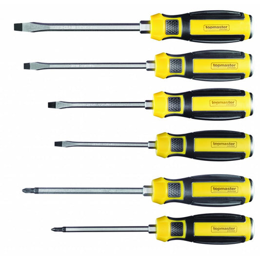 Set di 6 cacciaviti professionali - con comoda impugnatura, in acciaio Cr-V, Topmaster
