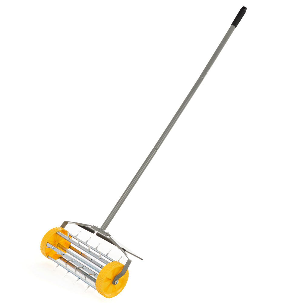 Arieggiatore per prato a rullo, aeratore rullo da giardino manuale con chiodi, con manico, ideale per prato, orto e terreno, dente rotante a spinta, arieggiatore per terreno con punte per impieghi gravosi, Geko