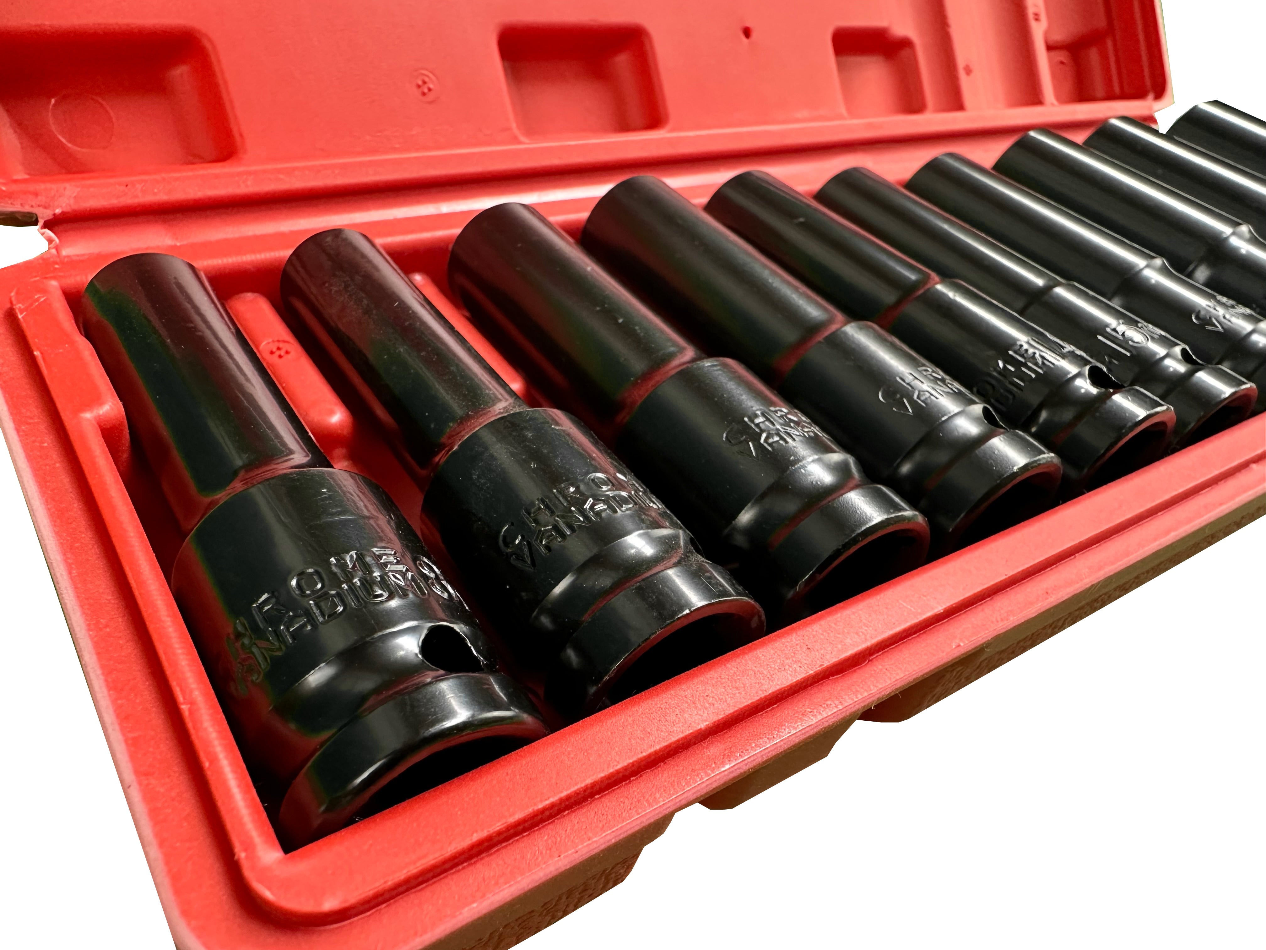 Chiavi a bussola lunghe 1/2", set bussole 8-24mm, bussole a impulsi, chiavi a bussola a impatto per riparazioni auto cambio gomme, 10 pezzi Gebo Tools