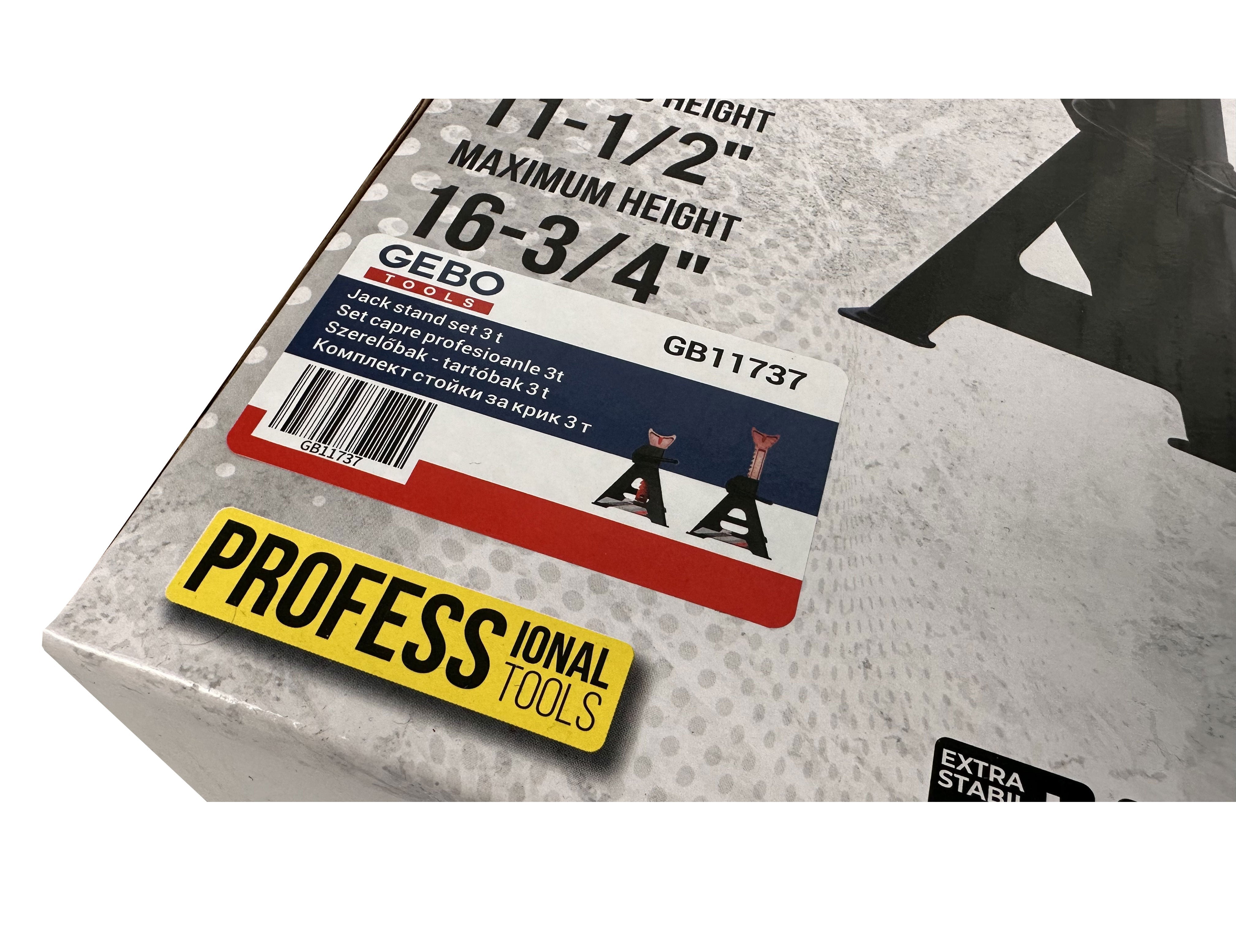Set cavalletti di sostegno per veicoli, capacità max 3 t, set cavalletti di supporto, colonnetta di sostegno professionale per auto, Gebo Tools