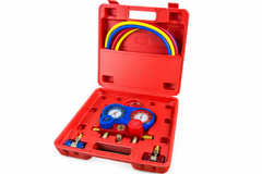Pompa vuoto per condizionatori con kit manometri condizionatori, kit ricarica aria condizionata per refrigeranti, kit set manometro per diagnosi gas condizionatori di aria e auto, Gebo Tools