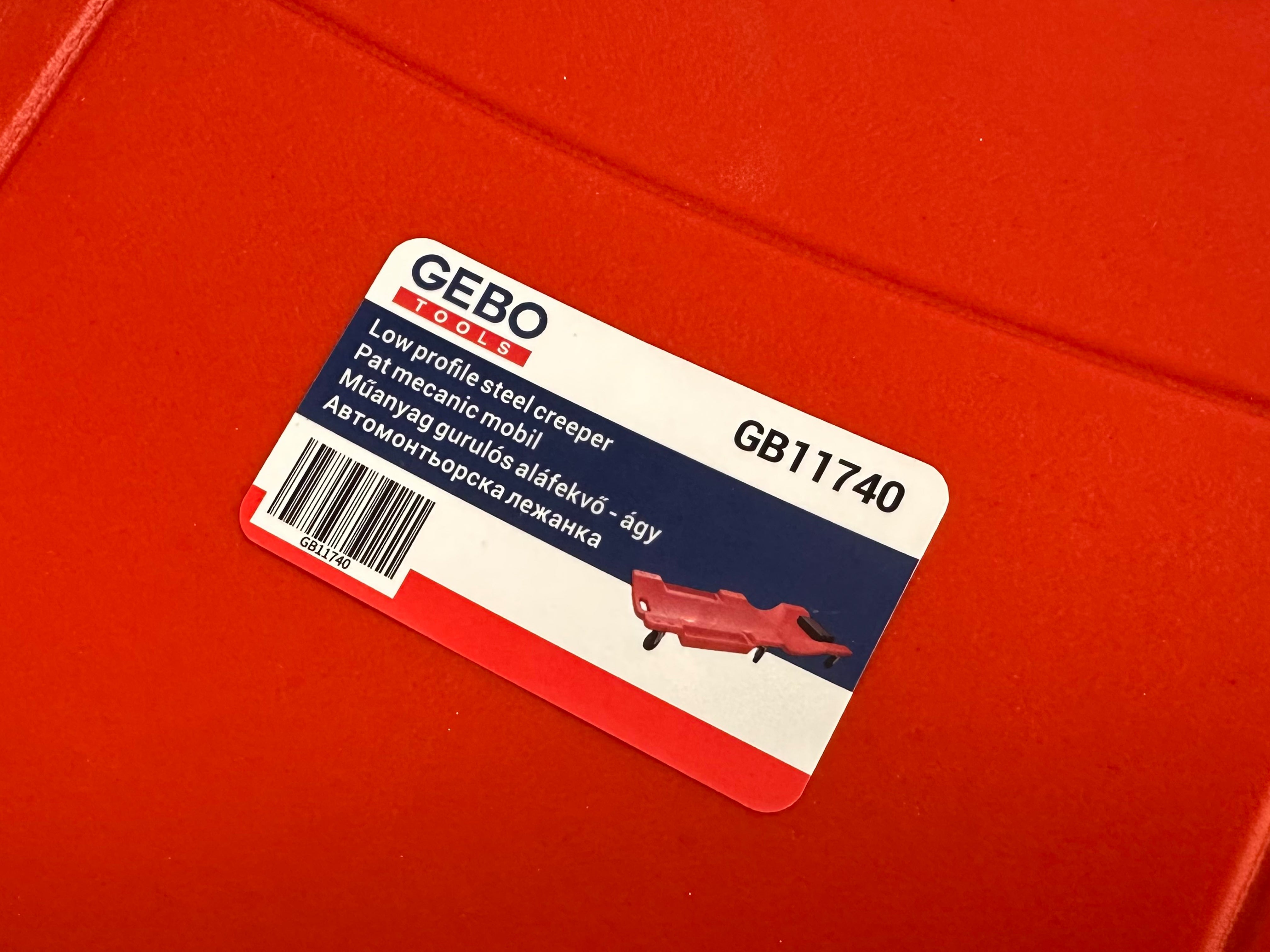 Carrello sotto auto professionale, sgabello da officina, lettino meccanico sottomacchina, pedana montaggio, riparazioni meccanico con ruote e poggiatesta, rosso Gebo Tools
