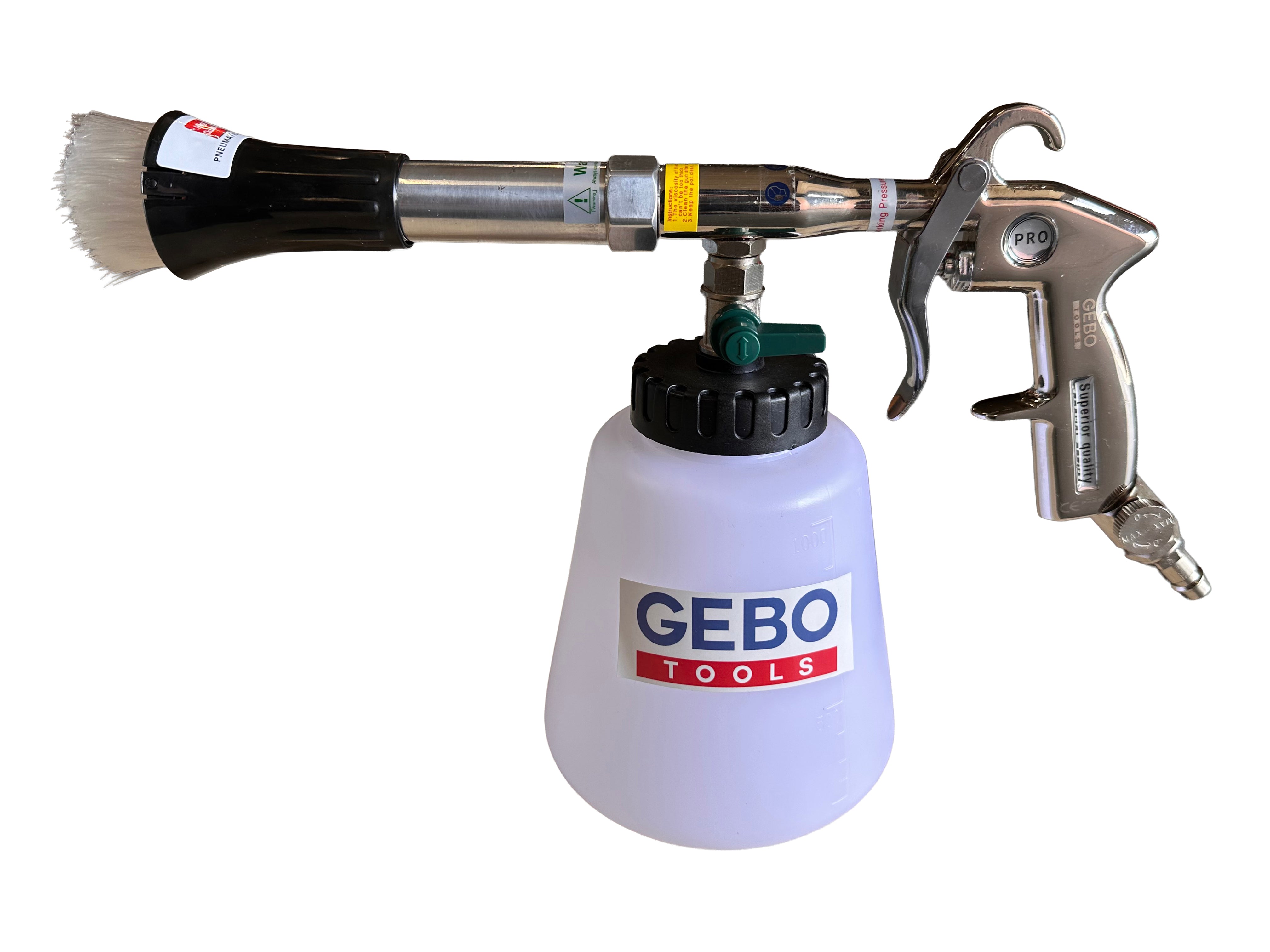 Pistola per lavaggio a secco con pistola ad aria compressa Tornador, pistola a soffiaggio a secco - pistola ad aria compressa - pistola per pulizia, con con adattatore vacuum, Gebo Tools