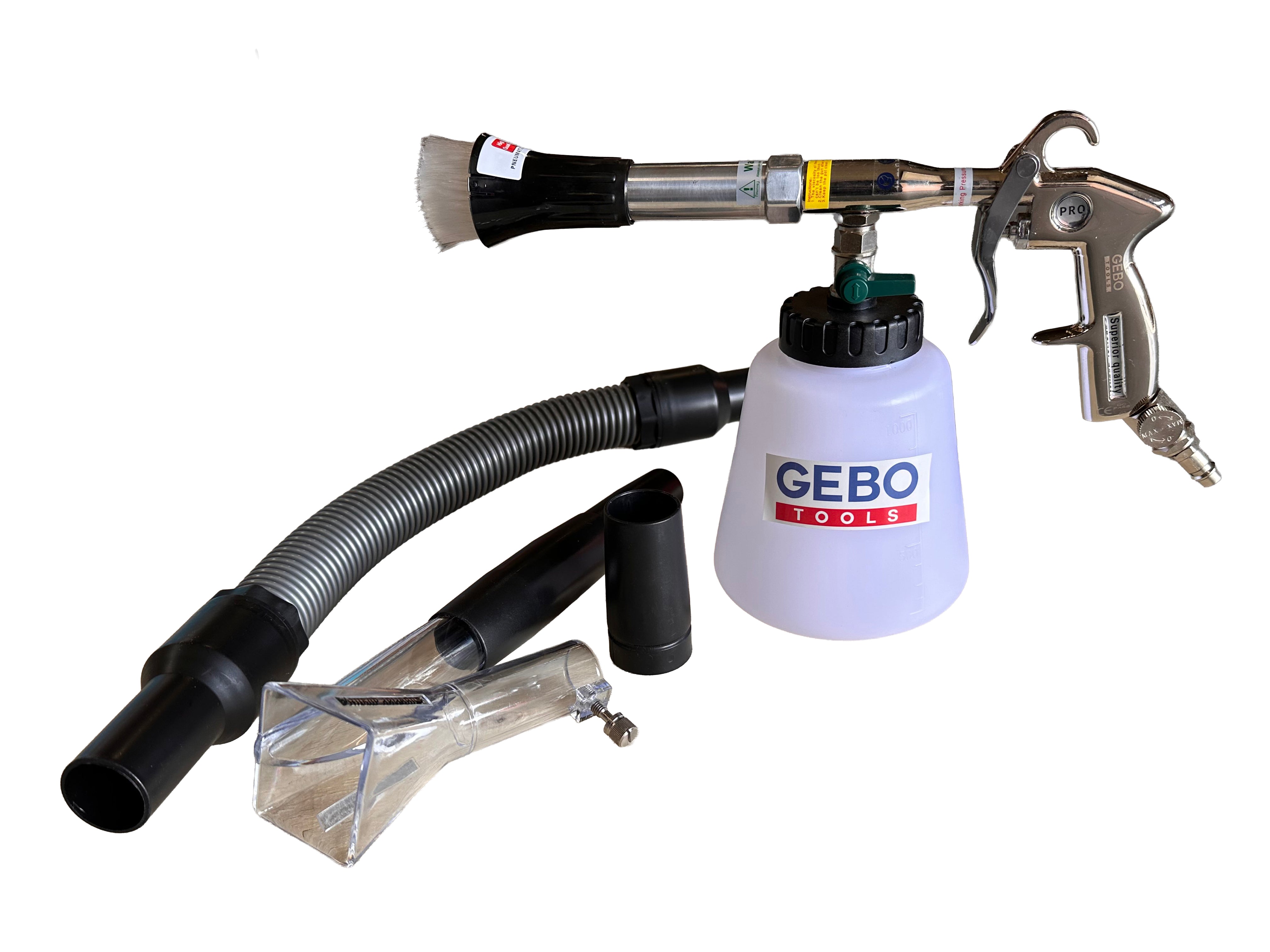 Pistola per lavaggio a secco con pistola ad aria compressa Tornador, pistola a soffiaggio a secco - pistola ad aria compressa - pistola per pulizia, con con adattatore vacuum, Gebo Tools