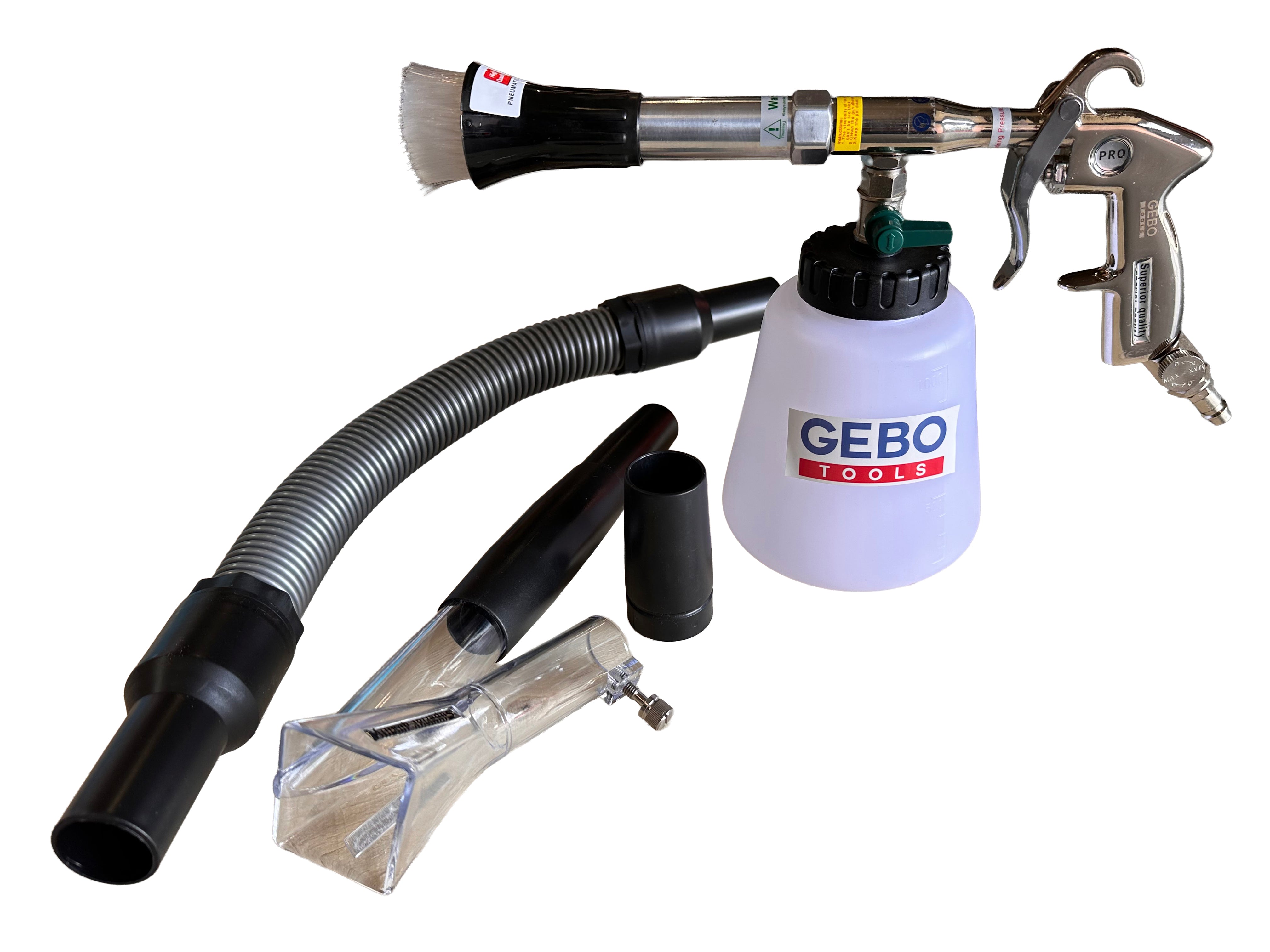 Pistola per lavaggio a secco con pistola ad aria compressa Tornador, pistola a soffiaggio a secco - pistola ad aria compressa - pistola per pulizia, con con adattatore vacuum, Gebo Tools