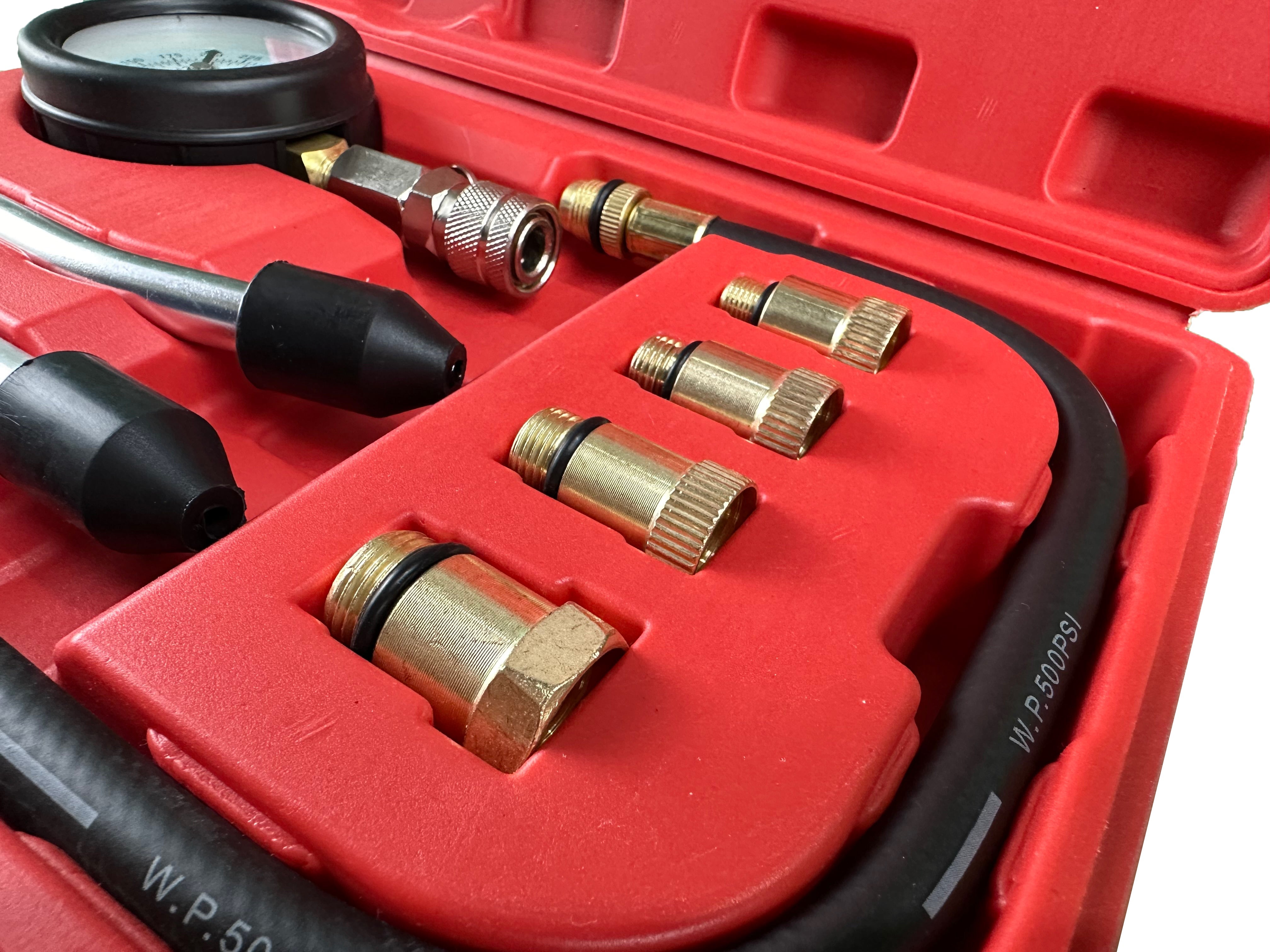 Set di tester compressione per motori a benzina, compressione motore per auto e camion, 0-20 bar, set da 8 pezzi per ripristinare compressione motore, Gebo Tools