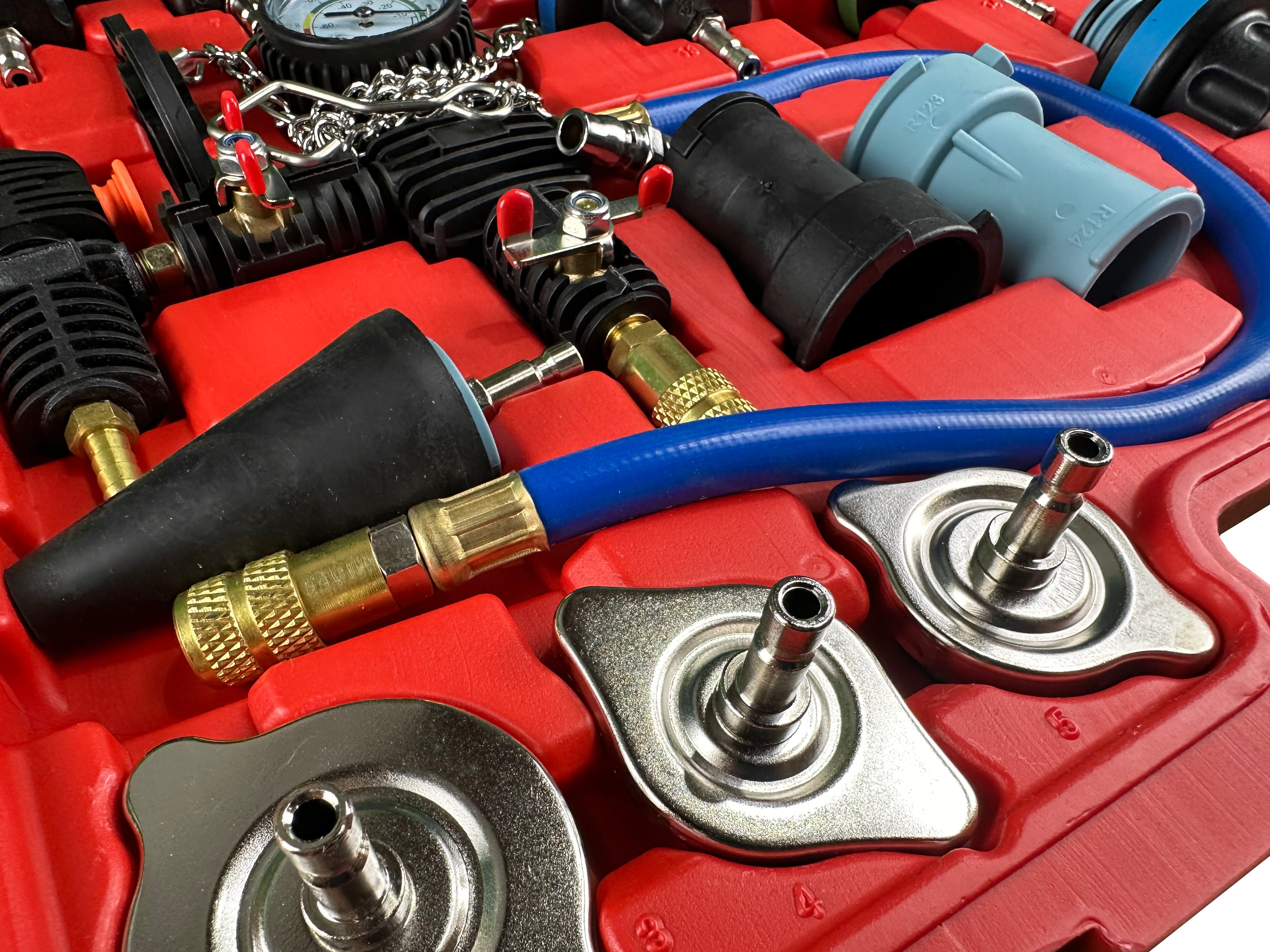 28 pz sistema di raffreddamento kit tester di pressione del radiatore, serbatoio dell'acqua universale rivelatore di perdite auto sistema di raffreddamento, tester kit con pompa booster manuale, Gebo Tools