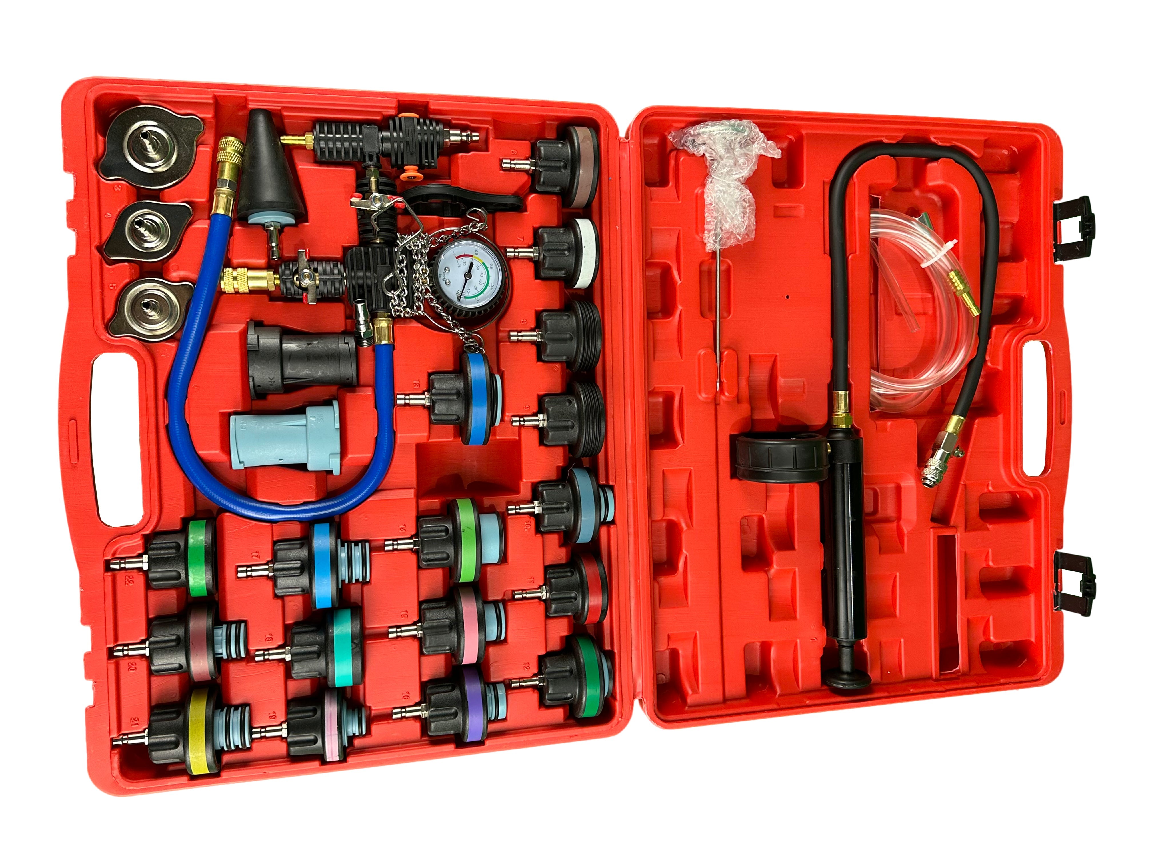 28 pz sistema di raffreddamento kit tester di pressione del radiatore, serbatoio dell'acqua universale rivelatore di perdite auto sistema di raffreddamento, tester kit con pompa booster manuale, Gebo Tools