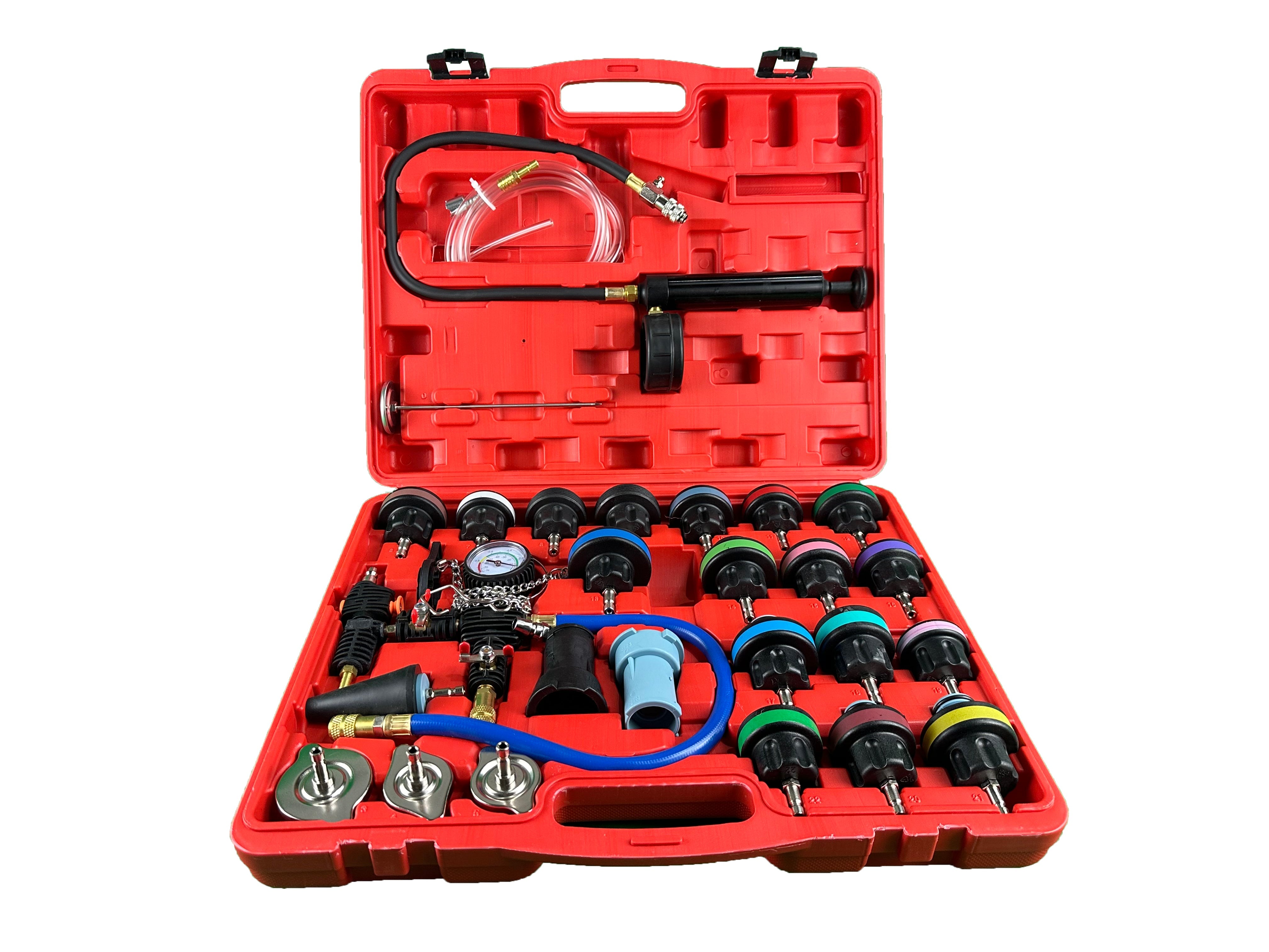 28 pz sistema di raffreddamento kit tester di pressione del radiatore, serbatoio dell'acqua universale rivelatore di perdite auto sistema di raffreddamento, tester kit con pompa booster manuale, Gebo Tools