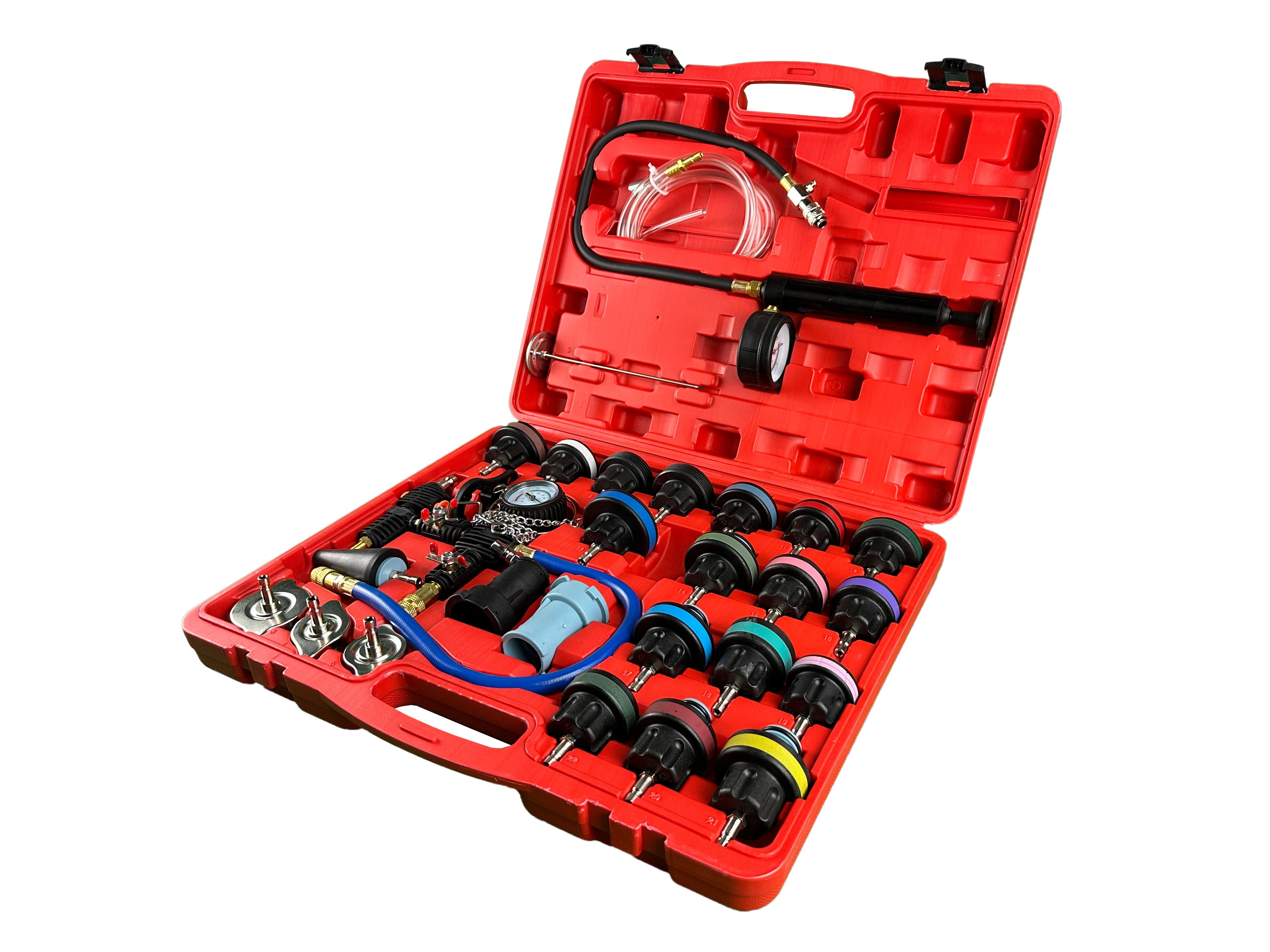 28 pz sistema di raffreddamento kit tester di pressione del radiatore, serbatoio dell'acqua universale rivelatore di perdite auto sistema di raffreddamento, tester kit con pompa booster manuale, Gebo Tools