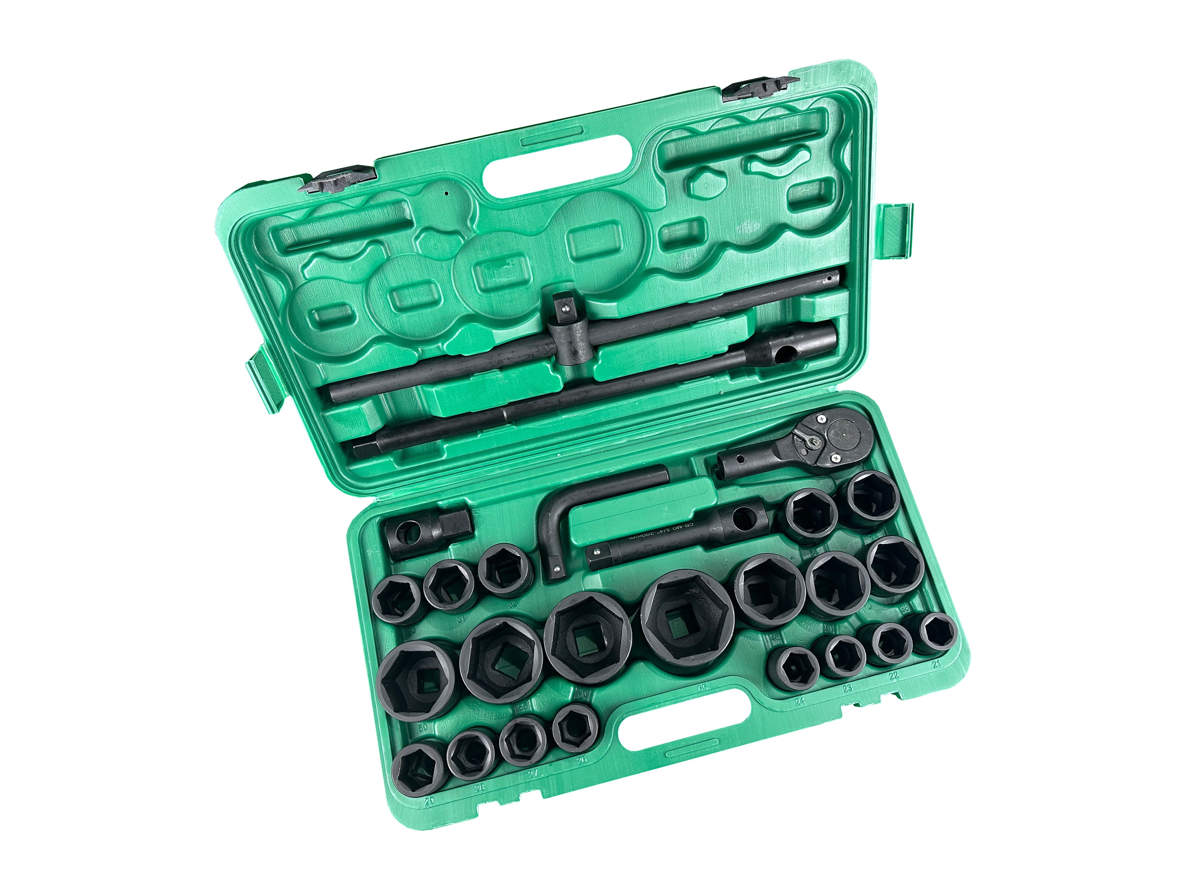 3/4"- 1" Set bussole a impatto, set chiavi a bussola, drive impact socket, dimensioni metriche (21-50 mm e 55-65 mm), Cr-Mo acciaio con barre di prolunga