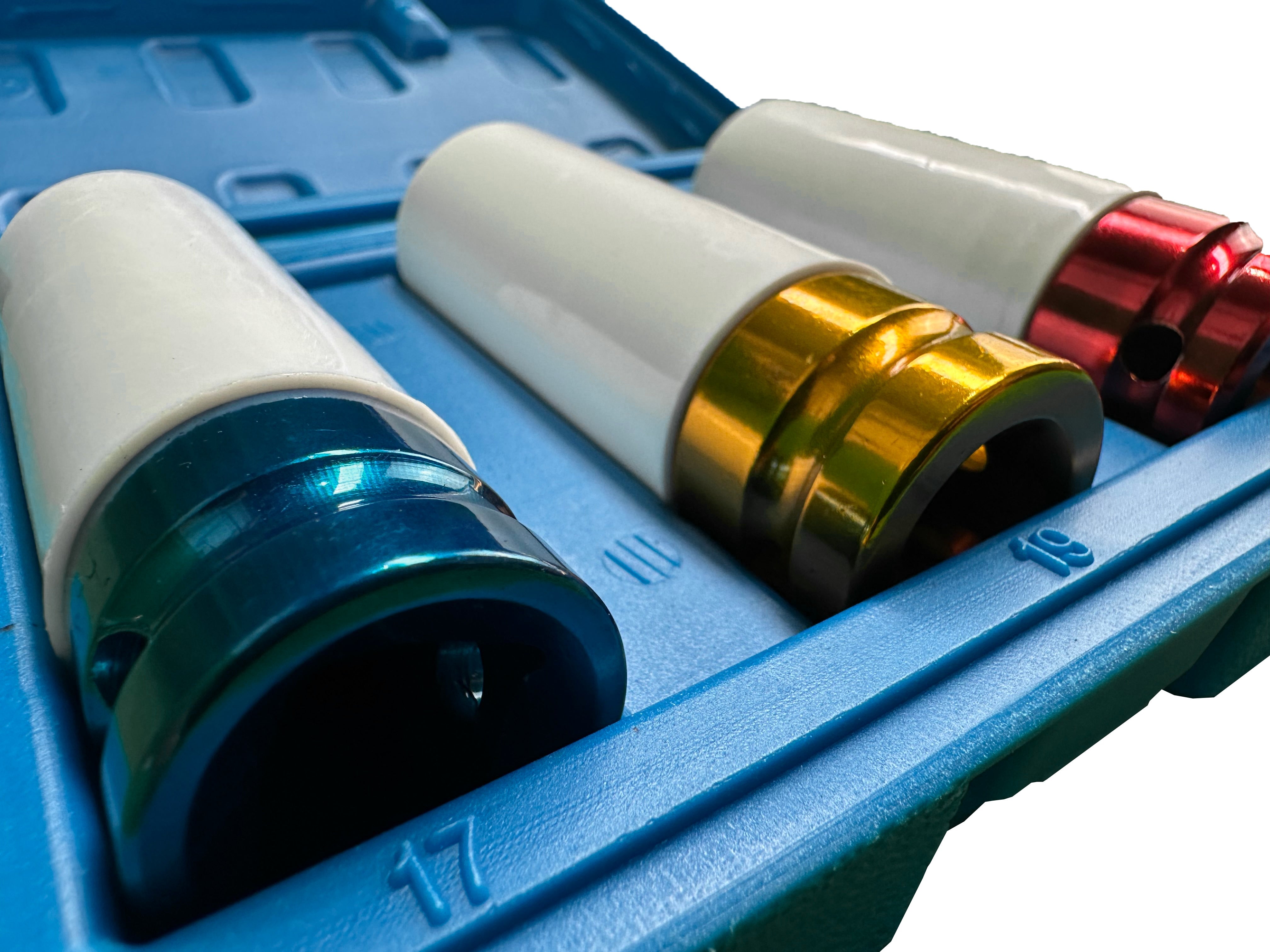 Set di 3 chiavi a bussola per cerchi in lega per avvitatore a impulsi, da 17 mm - 19 mm - 21 mm Gebo Tools