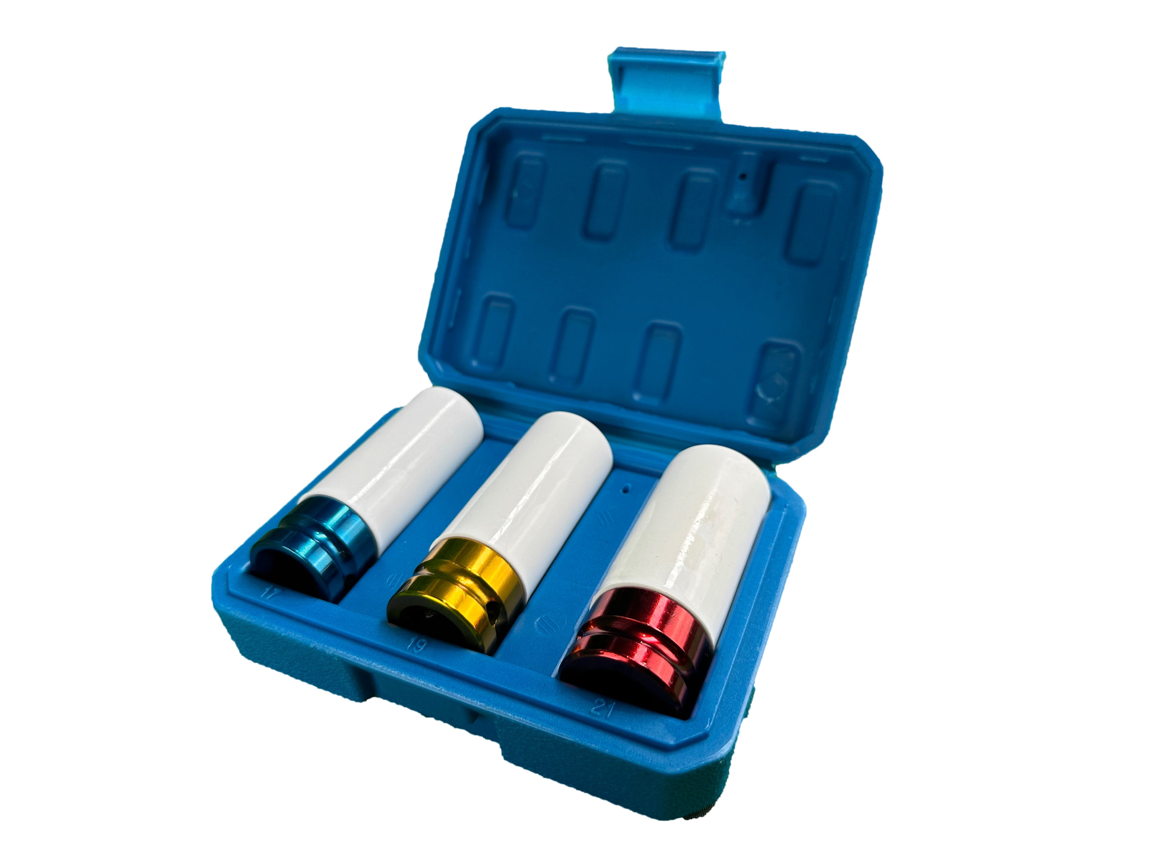 Set di 3 chiavi a bussola per cerchi in lega per avvitatore a impulsi, da 17 mm - 19 mm - 21 mm Gebo Tools