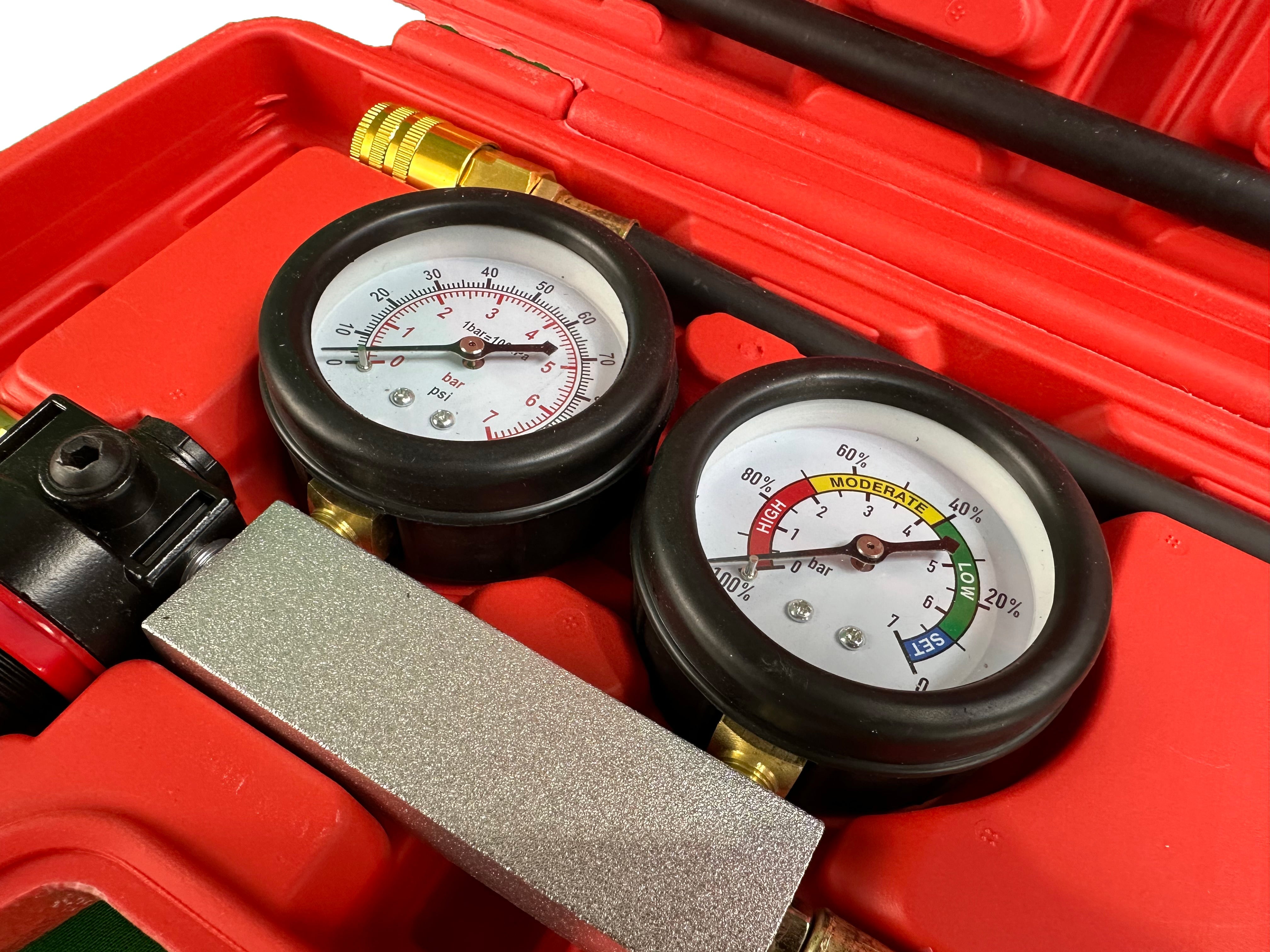 Kit test di perdite nei cilindri, include tester di compressione del motore con doppio manometro per controllo pressione e tasso di perdita,Gebo Tools