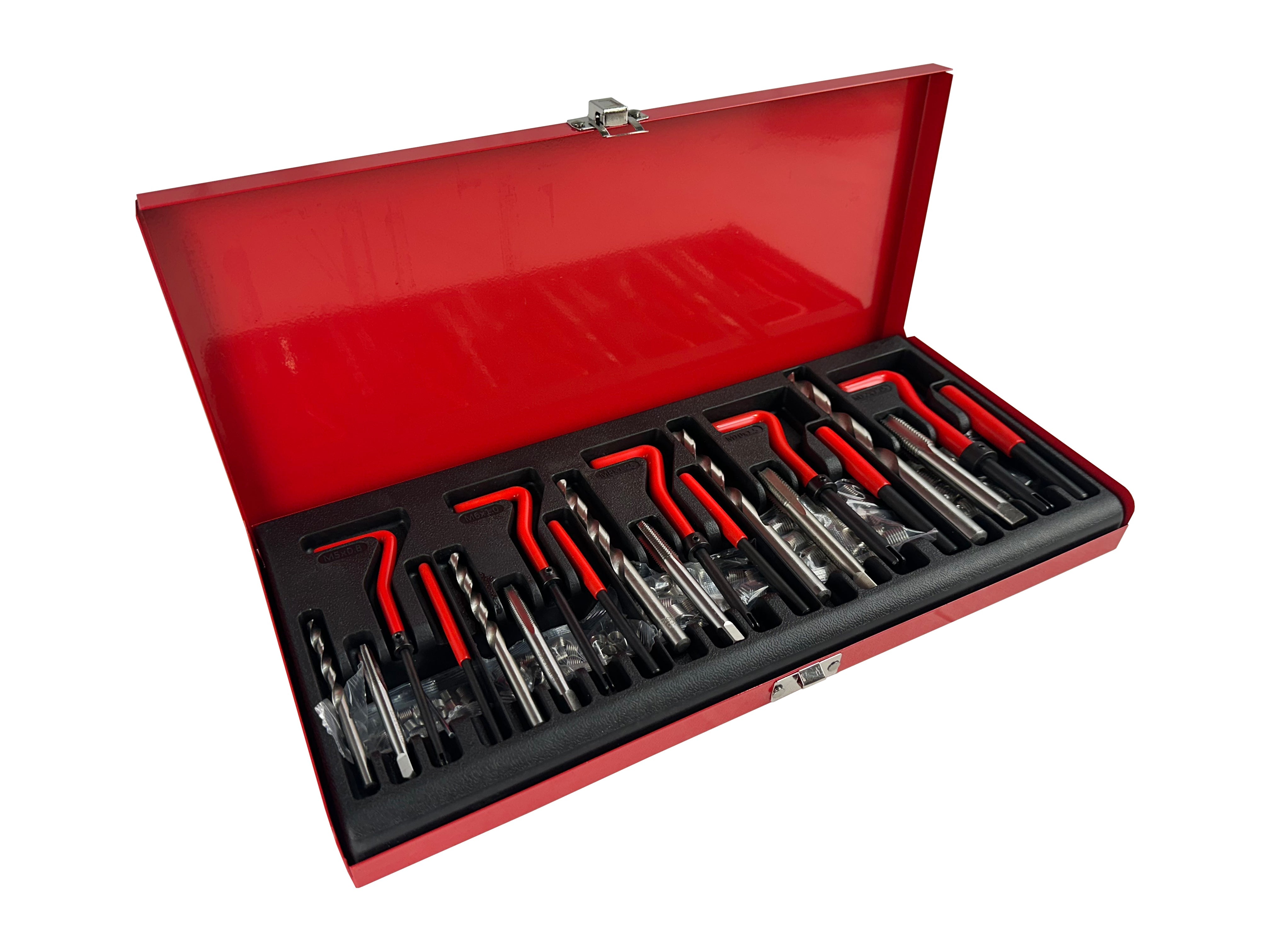 Kit riparazione di filetti, kit riparazione filettatura, utensili per filetti metrici interni M5 M6 M8 M10 M12, riparazione elicoidi kit per viti e filettatura interna, 131 pezzi Gebo Tools