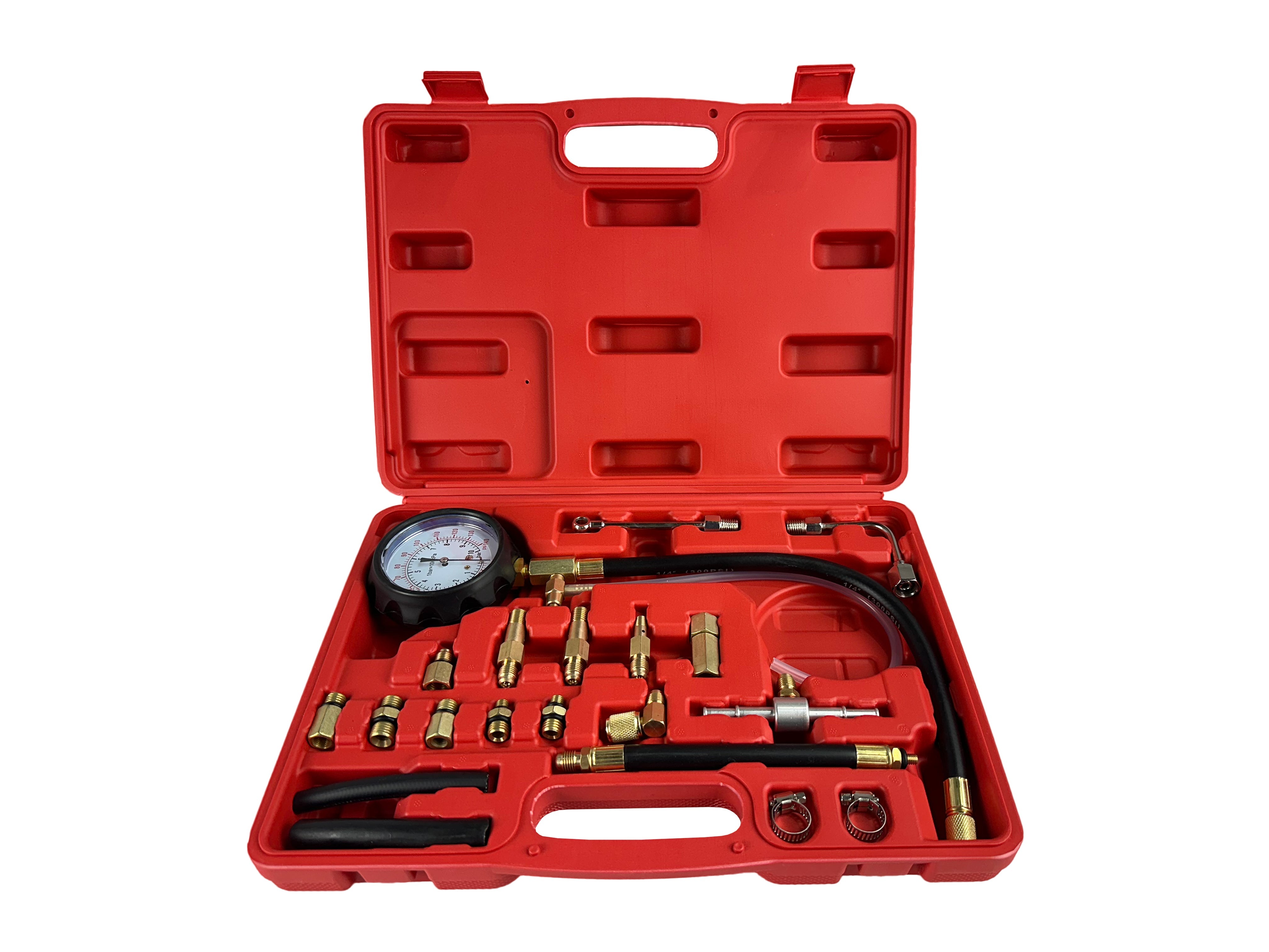 Kit tester pressione, compressione iniezione carburante, manometro diagnostico per carburante, set per testare la pressione della benzina dell’auto, 0-10 bar (0 – 140 PSI), 21 pezzi Gebo Tools