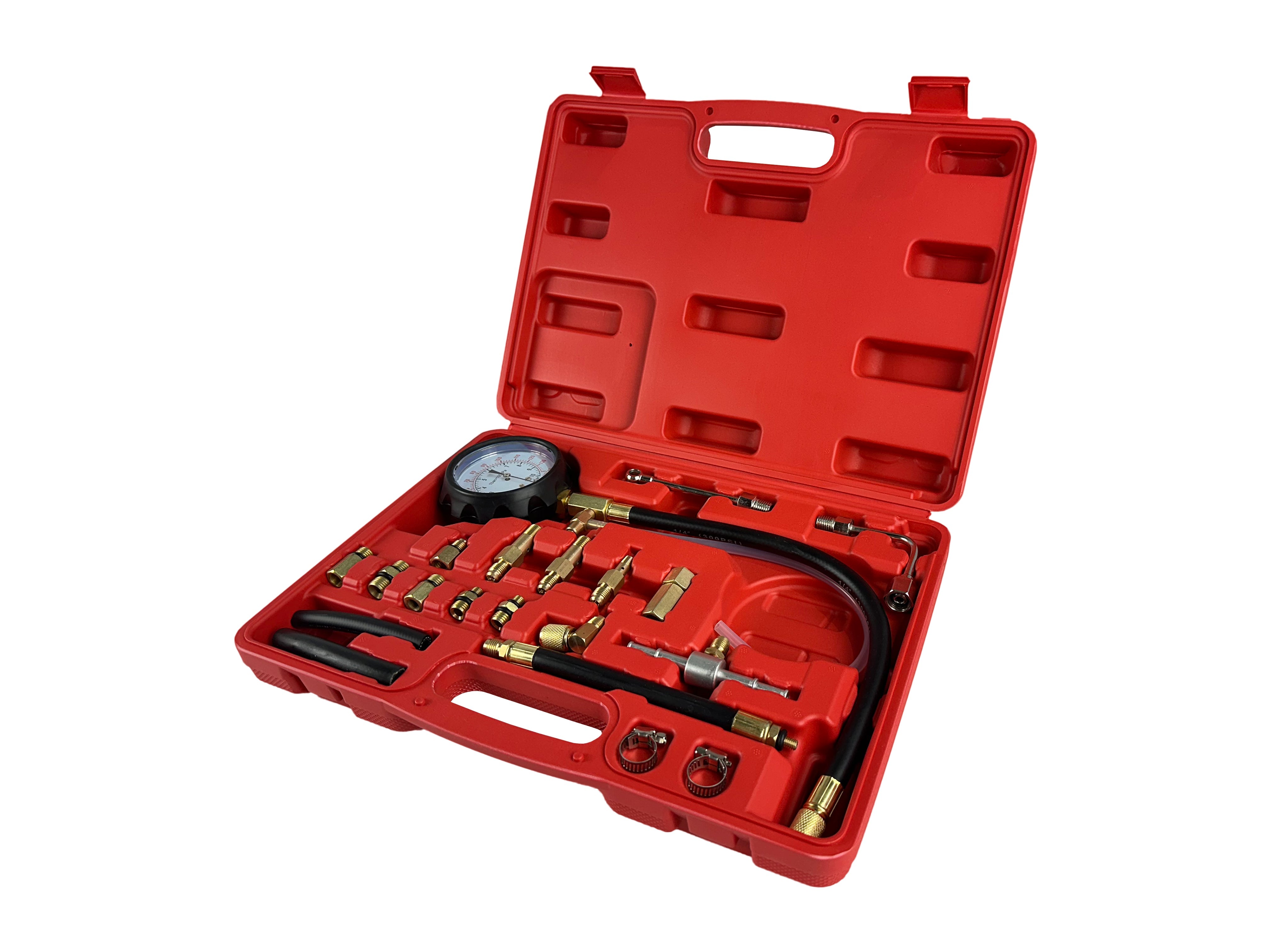 Kit tester pressione, compressione iniezione carburante, manometro diagnostico per carburante, set per testare la pressione della benzina dell’auto, 0-10 bar (0 – 140 PSI), 21 pezzi Gebo Tools