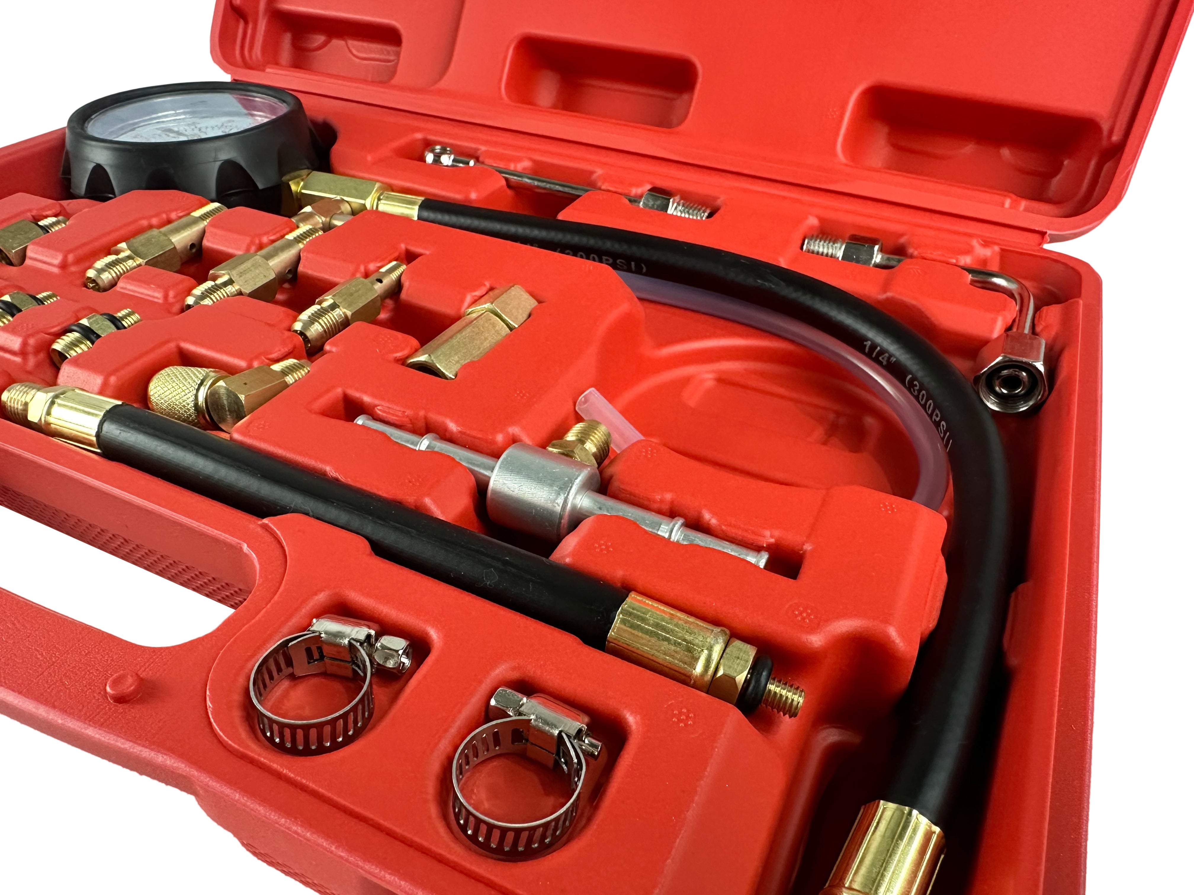 Kit tester pressione, compressione iniezione carburante, manometro diagnostico per carburante, set per testare la pressione della benzina dell’auto, 0-10 bar (0 – 140 PSI), 21 pezzi Gebo Tools