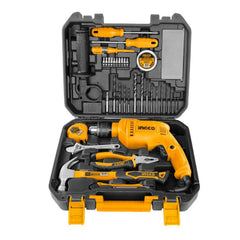 Cassetta attrezzi completa con trapano avvitatore batteria 680 W, 115 pezzi, set completo di punte, Ingco