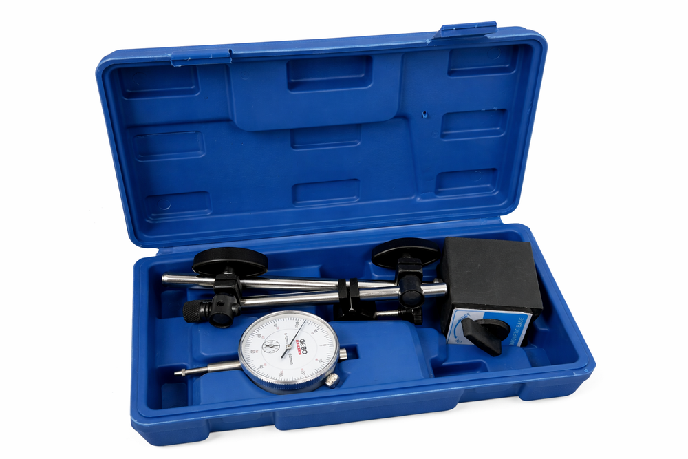 Comparatore centesimale a quadrante, Test DTI calibro 0-10mm con base magnetica, Gebo Tools