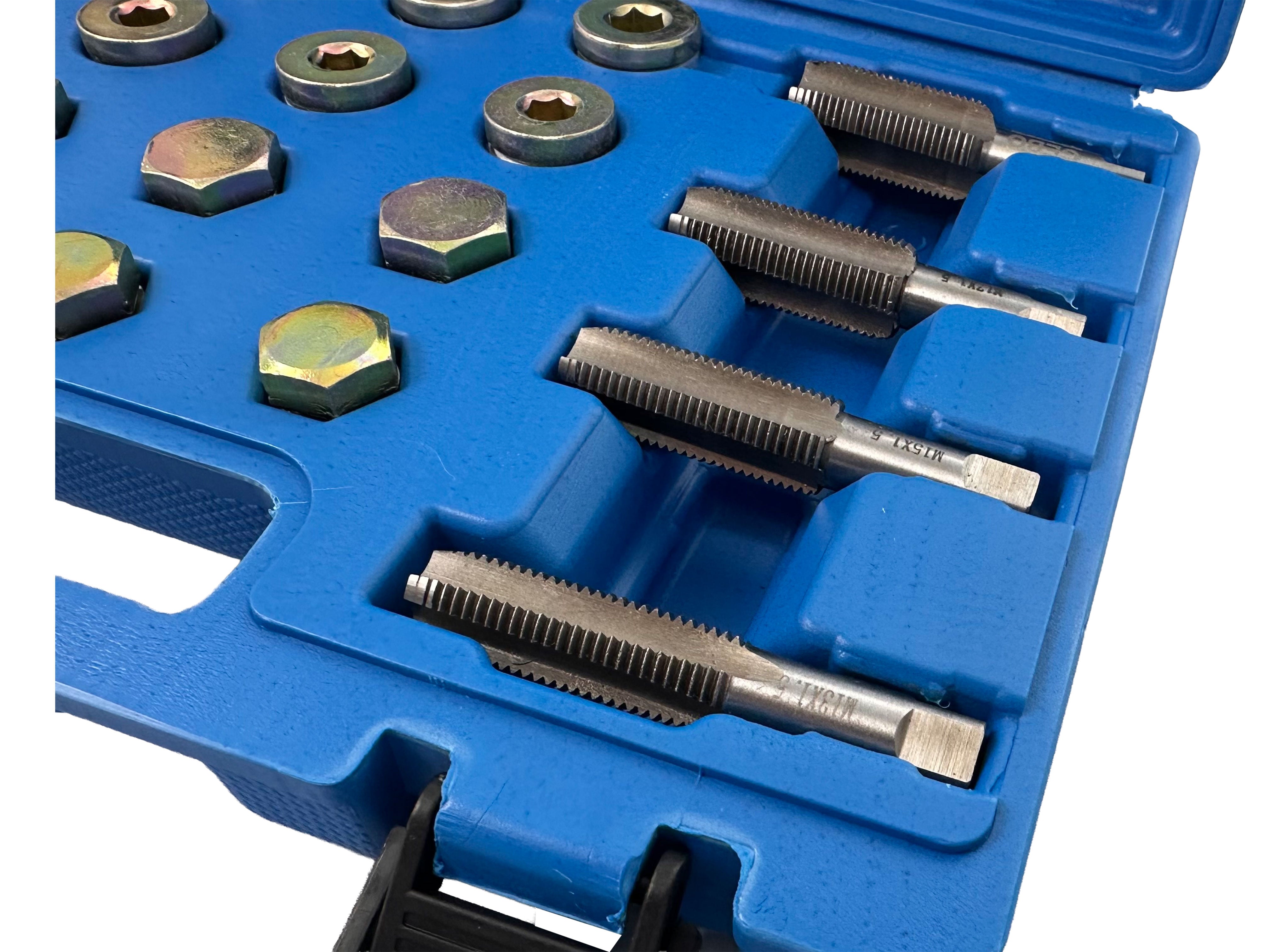 Attrezzi per riparazione filettatura auto, kit di riparazione per coppa dell'olio m13 - m22, kit di riparazione filettatura coppa olio tappo di scarico cambio, strumento di rifilettatura, M13–M15–M17–M20 Gebo Tools