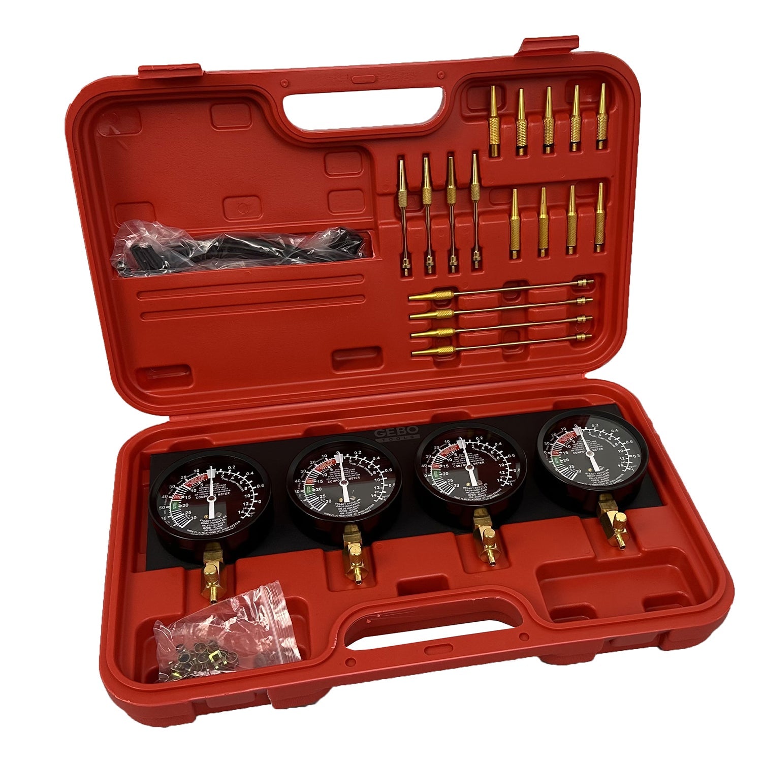 Tester pressione carburante per auto moto, sincronizzatore carburatore per vuoto set di strumenti con adattatore e 4 manometro, Gebo Tools