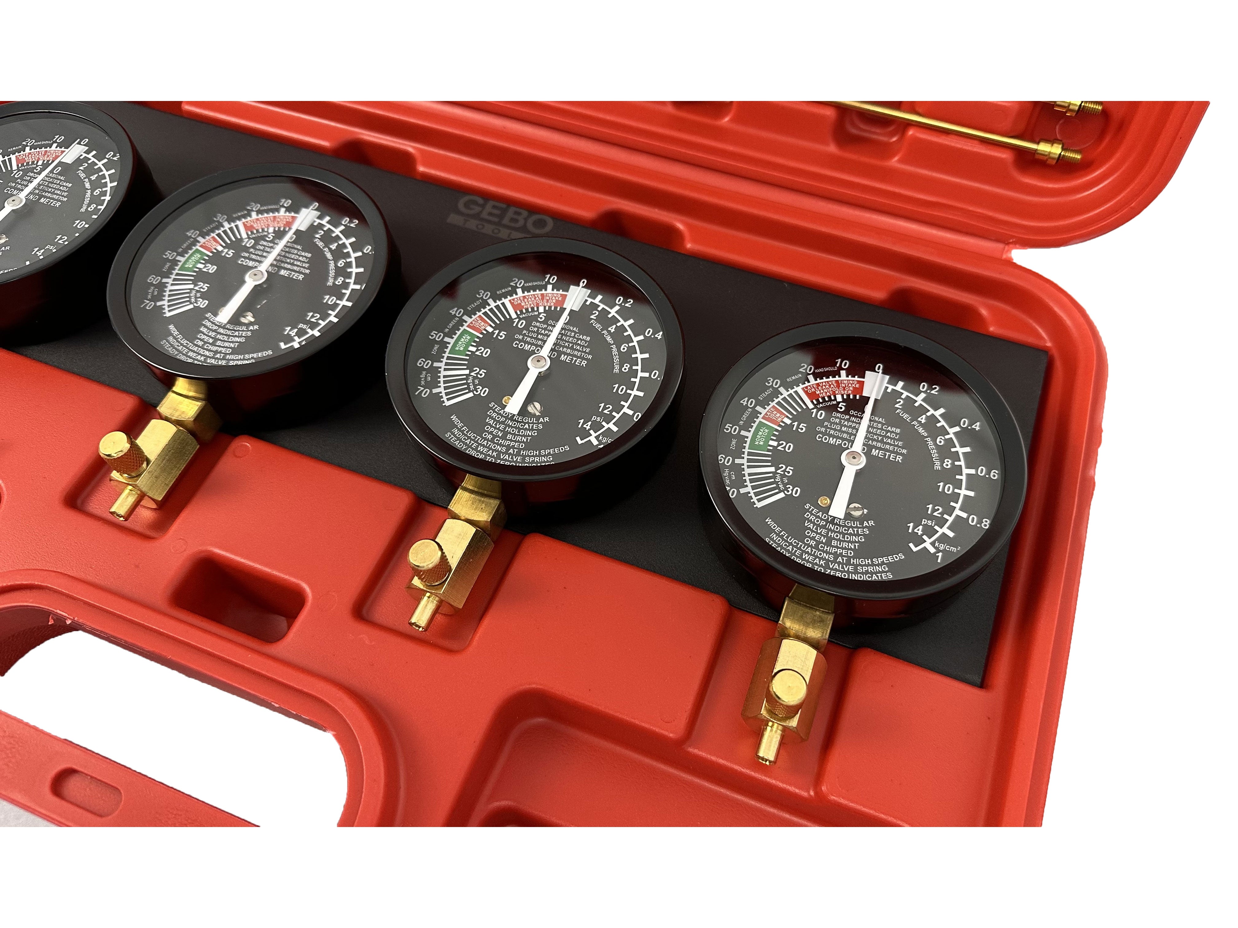 Tester pressione carburante per auto moto, sincronizzatore carburatore per vuoto set di strumenti con adattatore e 4 manometro, Gebo Tools