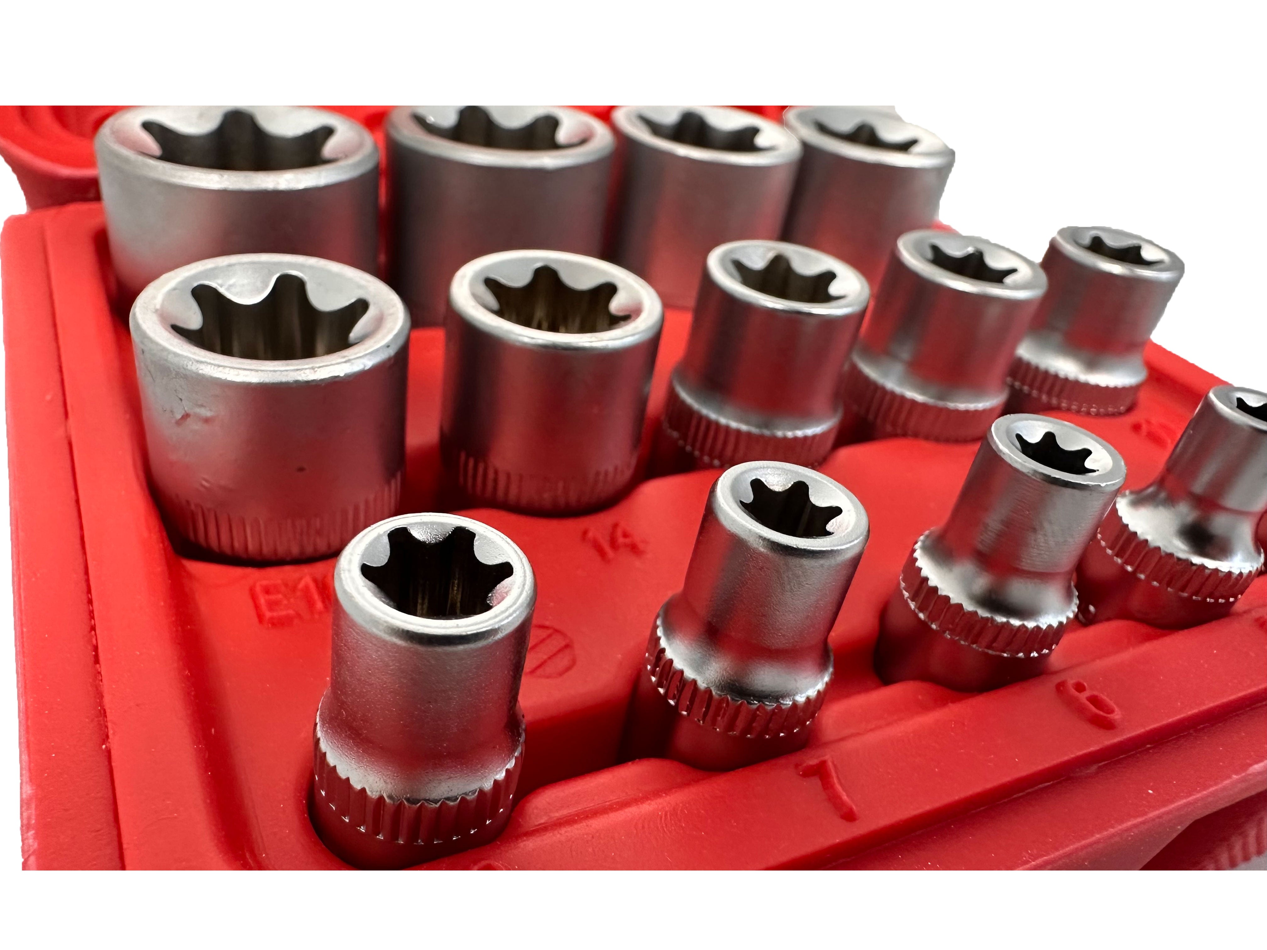 Set di chiavi a bussola E4-E24, attacco 1/2" 1/4" 3/8'' 14 pz, Gebo Tools