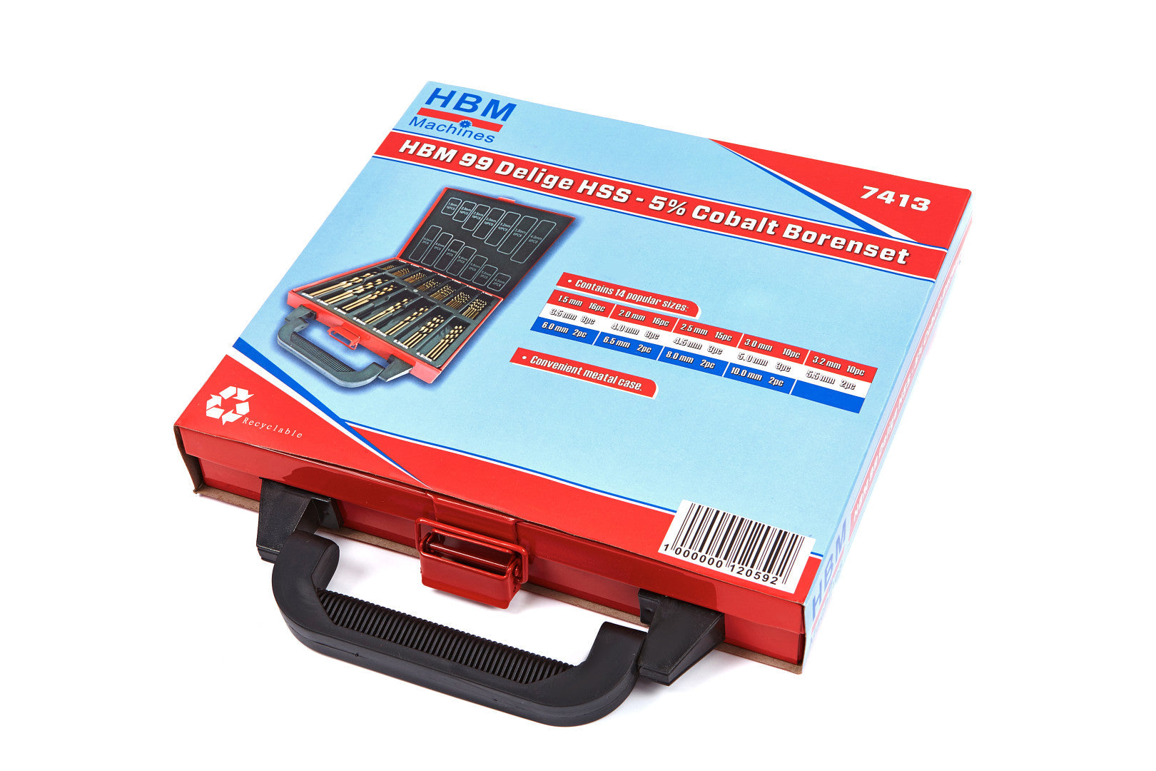 Punte trapano, set punte trapano professionali, HSS 5% cobalto 99 pezzi HBM Machines Olanda