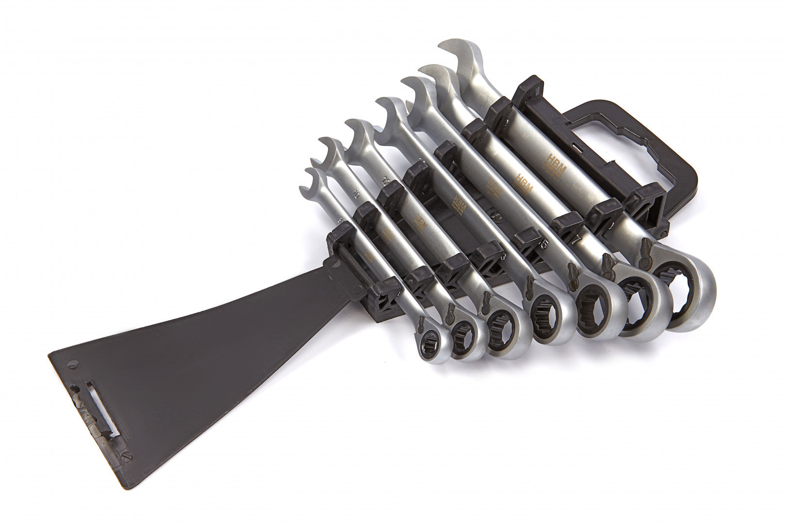 Set di chiavi combinate a cricchetto reversibili 7 pz (8-19mm), acciaio Cr-V, con scatola in plastica