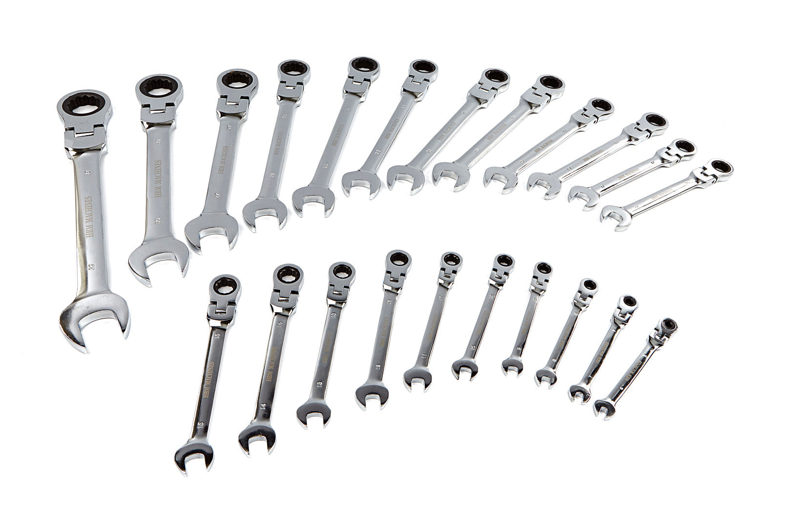 Set di chiavi combinate a cricchetto con snodo, snodabili-snodate, set 22 pz in valigetta alluminio