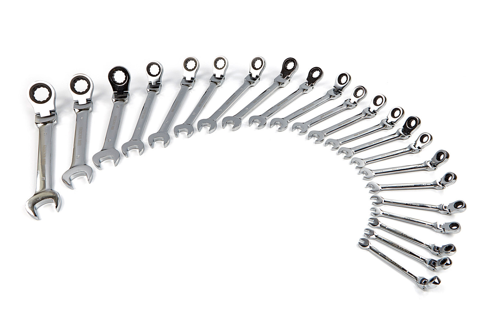 Set di chiavi combinate a cricchetto con snodo, snodabili-snodate, set 22 pz in valigetta alluminio