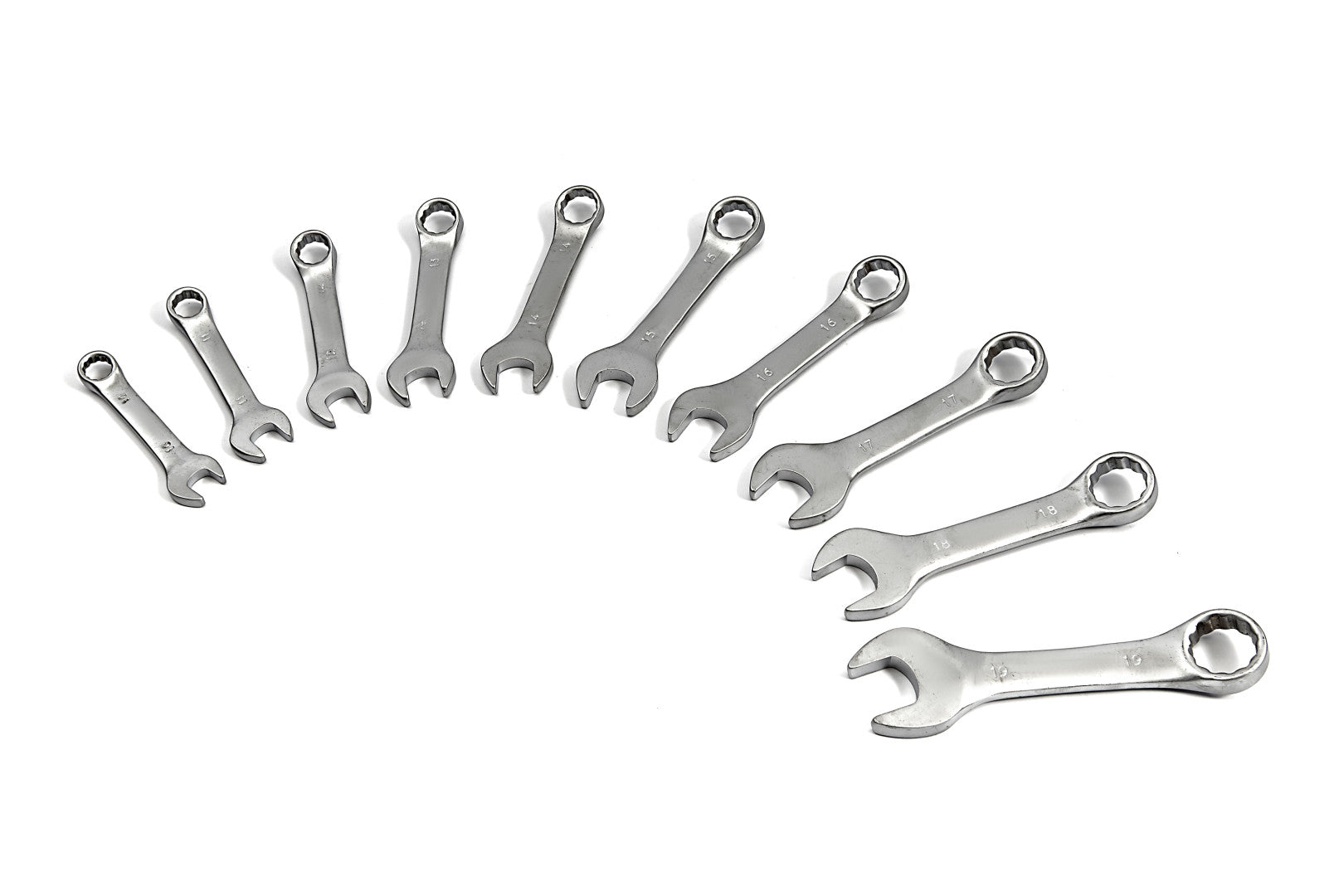 Serie di chiavi combinate anello-forchetta, extra corte, 10 - 19 mm, 10 pz., in acciaio Cr-V