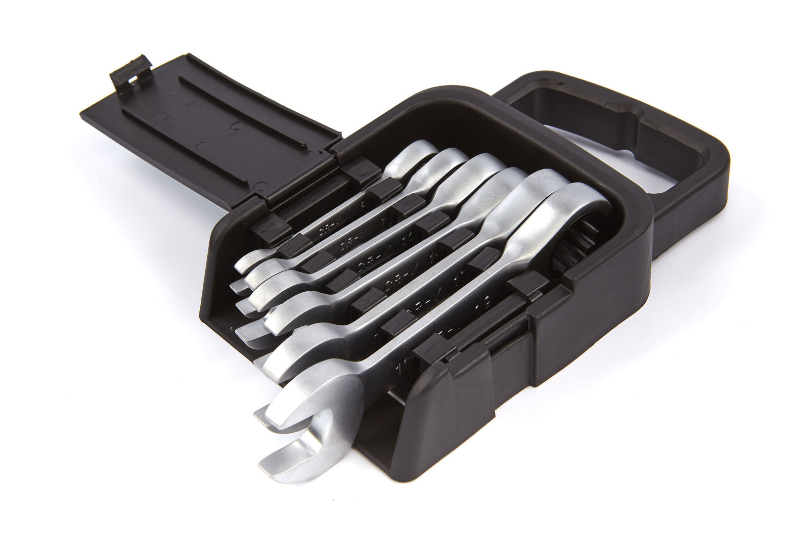 Serie di chiavi combinate a cricchetto anello-forchetta, extra corte, 8 - 19 mm, 6 pz., in acciaio Cr-V