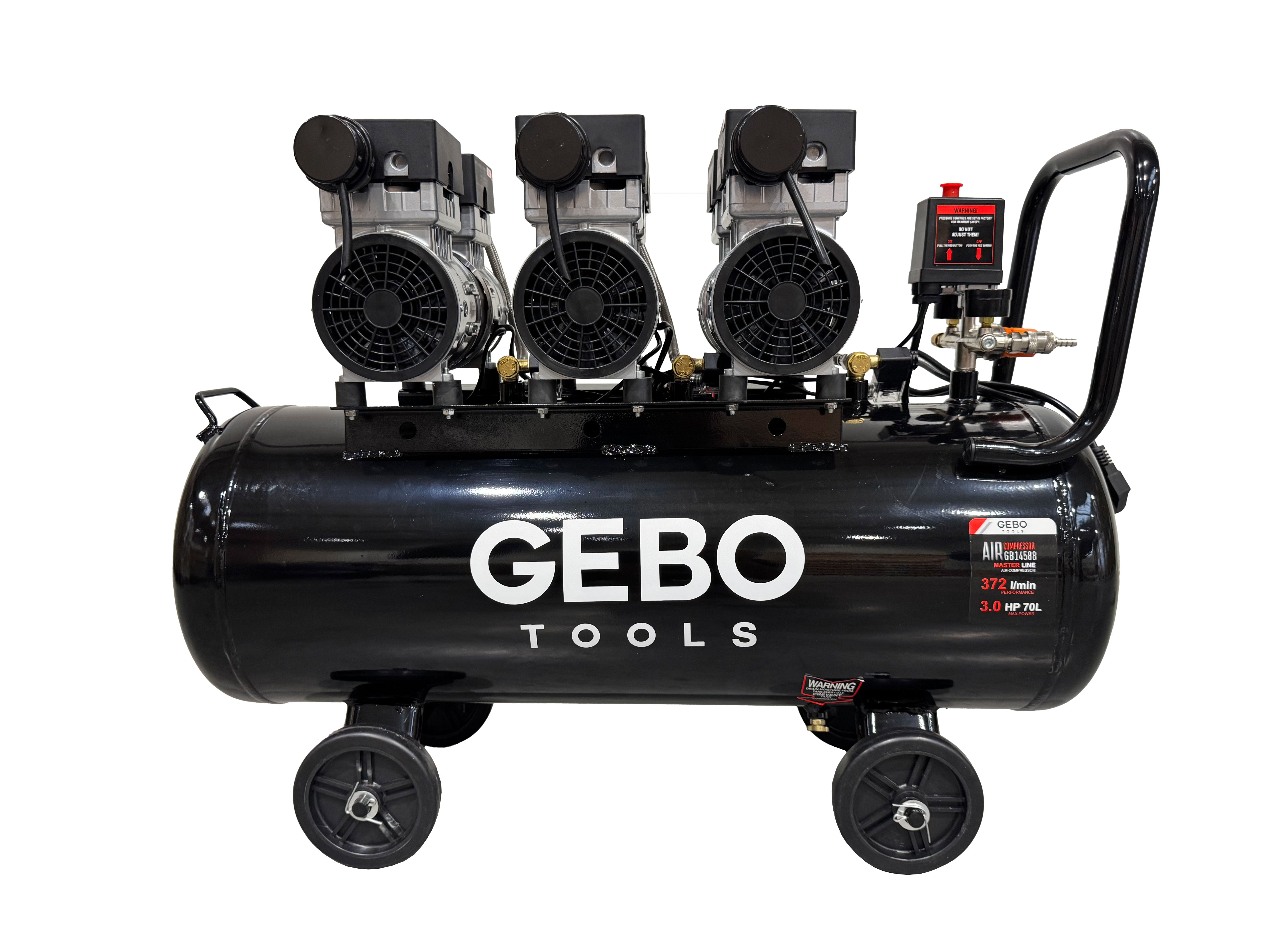 Compressore aria 220 V - compressore silenziato 8 bar - con capacità del serbatoio di 70 litri - senza olio, oil free - per utensili pneumatici, Gebo Tools