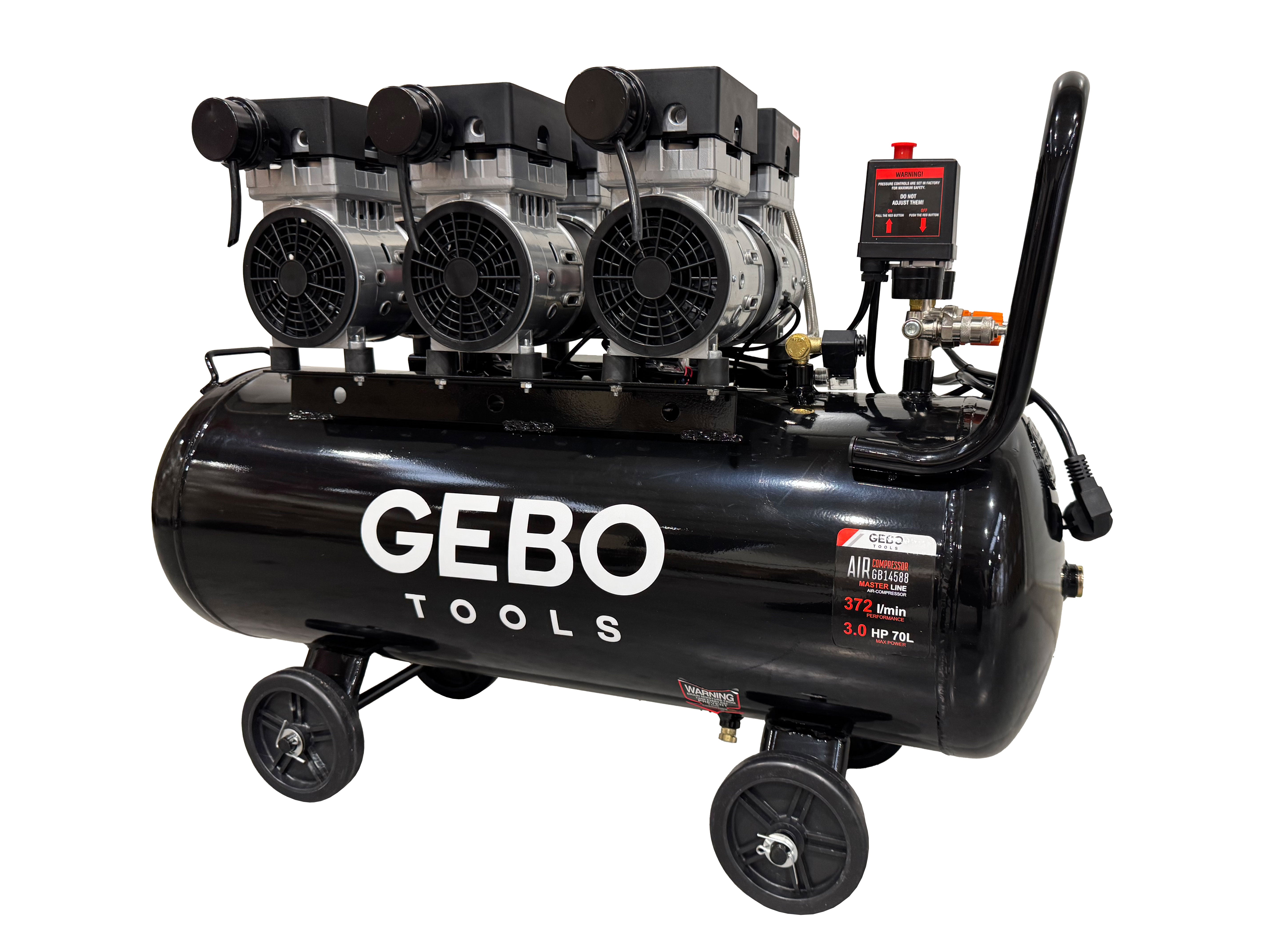 Compressore aria 220 V - compressore silenziato 8 bar - con capacità del serbatoio di 70 litri - senza olio, oil free - per utensili pneumatici, Gebo Tools
