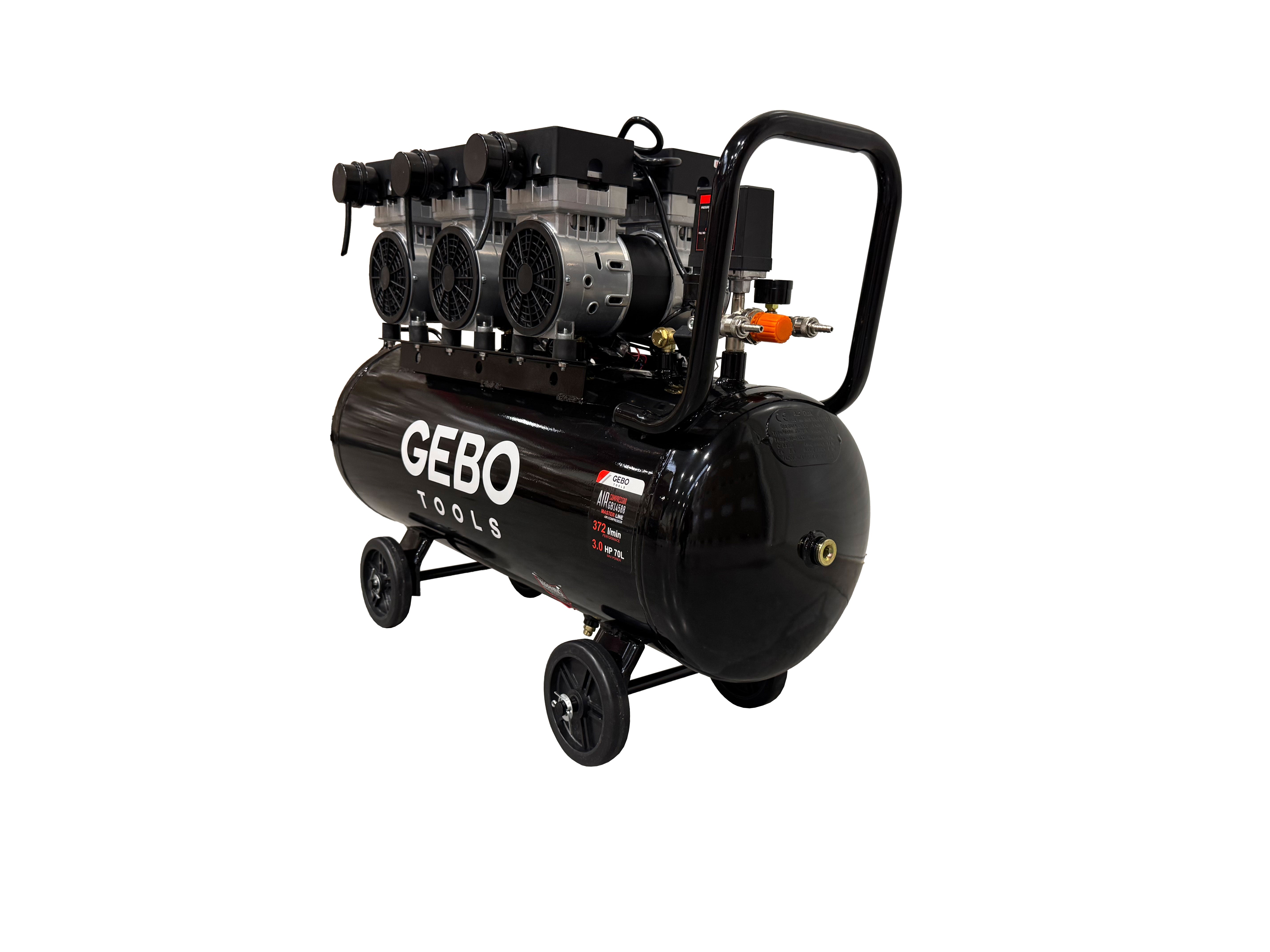 Compressore aria 220 V - compressore silenziato 8 bar - con capacità del serbatoio di 70 litri - senza olio, oil free - per utensili pneumatici, Gebo Tools