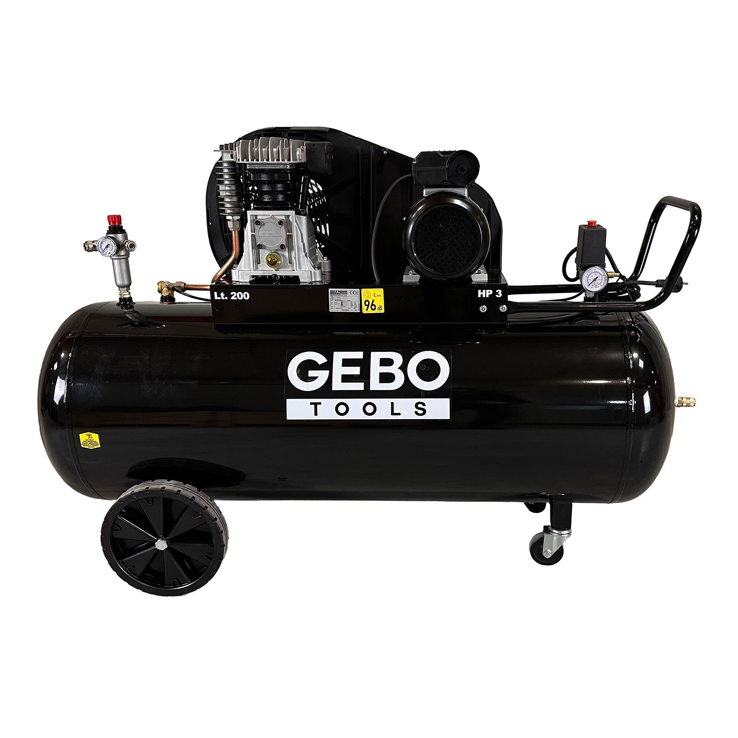 Compressore d'aria da 200 litri 3 HP 230 V, gonfiatore per pneumatici, kit di gonfiaggio per pneumatici da 40 l/min, pompa d'aria per auto, biciclette, palloni, materassi ad aria, barche gonfiabili con cavo alimentazione tubo aria manometro, Gebo Tools