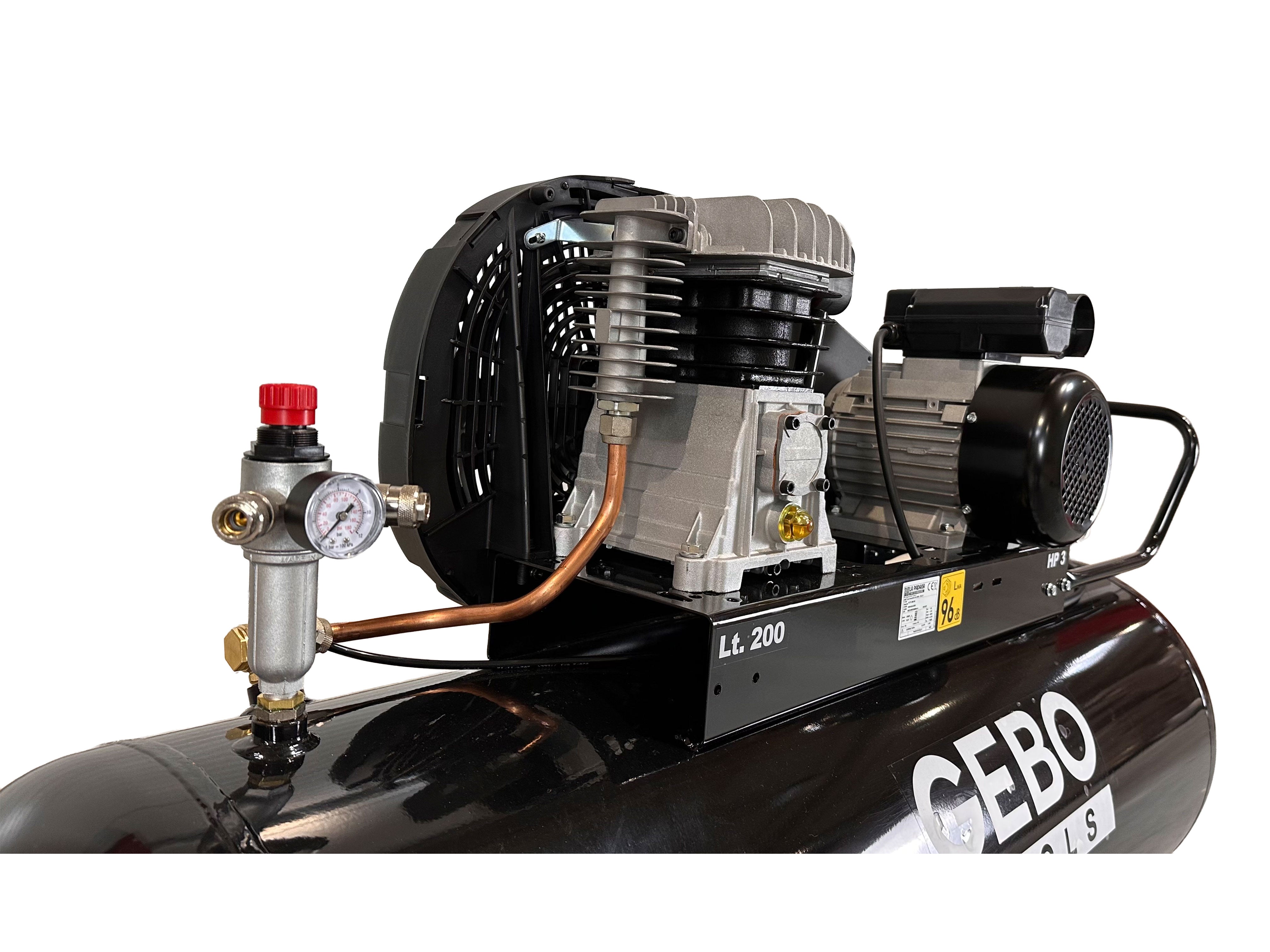 Compressore d'aria da 200 litri 3 HP 230 V, gonfiatore per pneumatici, kit di gonfiaggio per pneumatici da 40 l/min, pompa d'aria per auto, biciclette, palloni, materassi ad aria, barche gonfiabili con cavo alimentazione tubo aria manometro, Gebo Tools