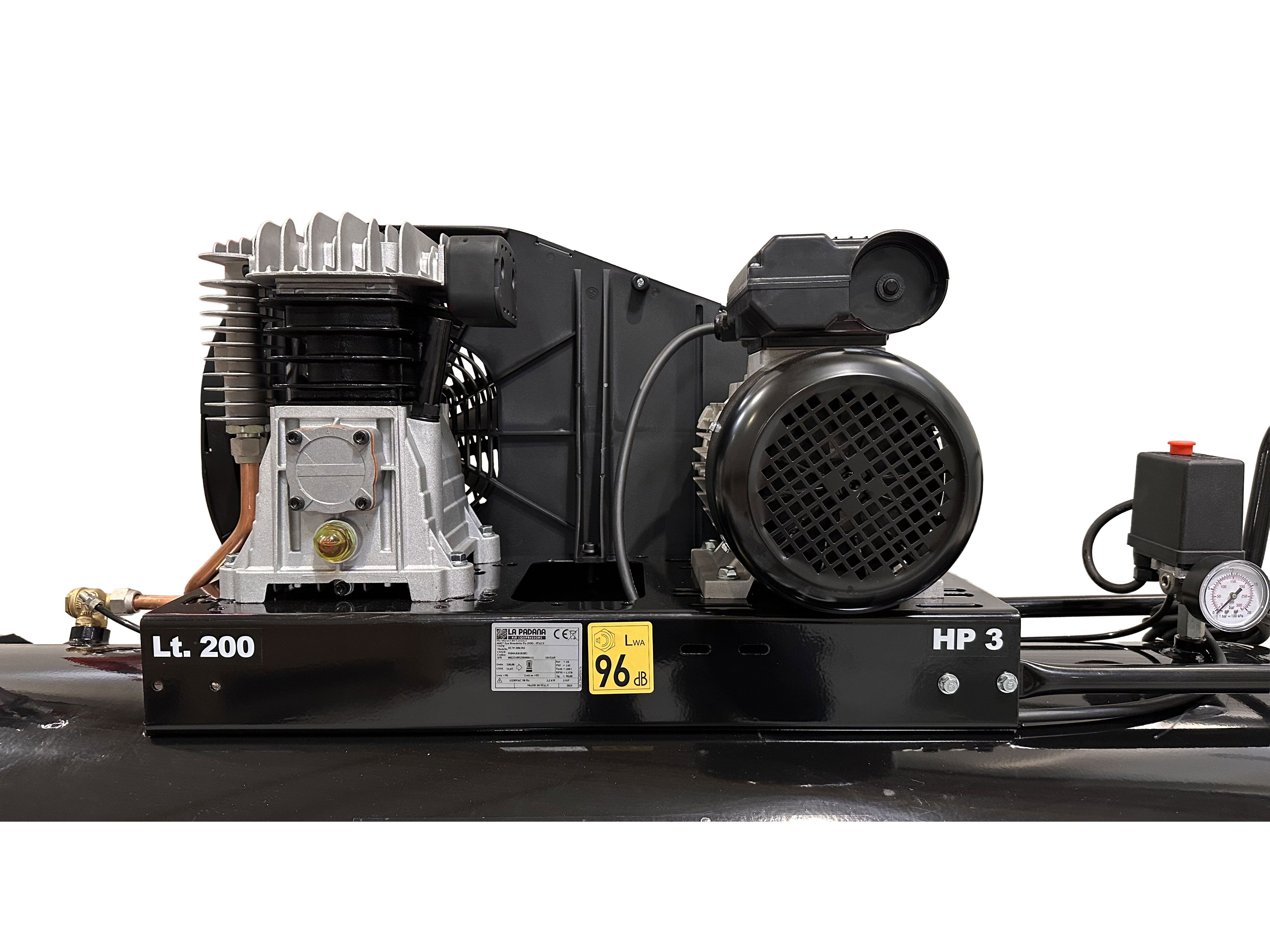 Compressore d'aria da 200 litri 3 HP 230 V, gonfiatore per pneumatici, kit di gonfiaggio per pneumatici da 40 l/min, pompa d'aria per auto, biciclette, palloni, materassi ad aria, barche gonfiabili con cavo alimentazione tubo aria manometro, Gebo Tools