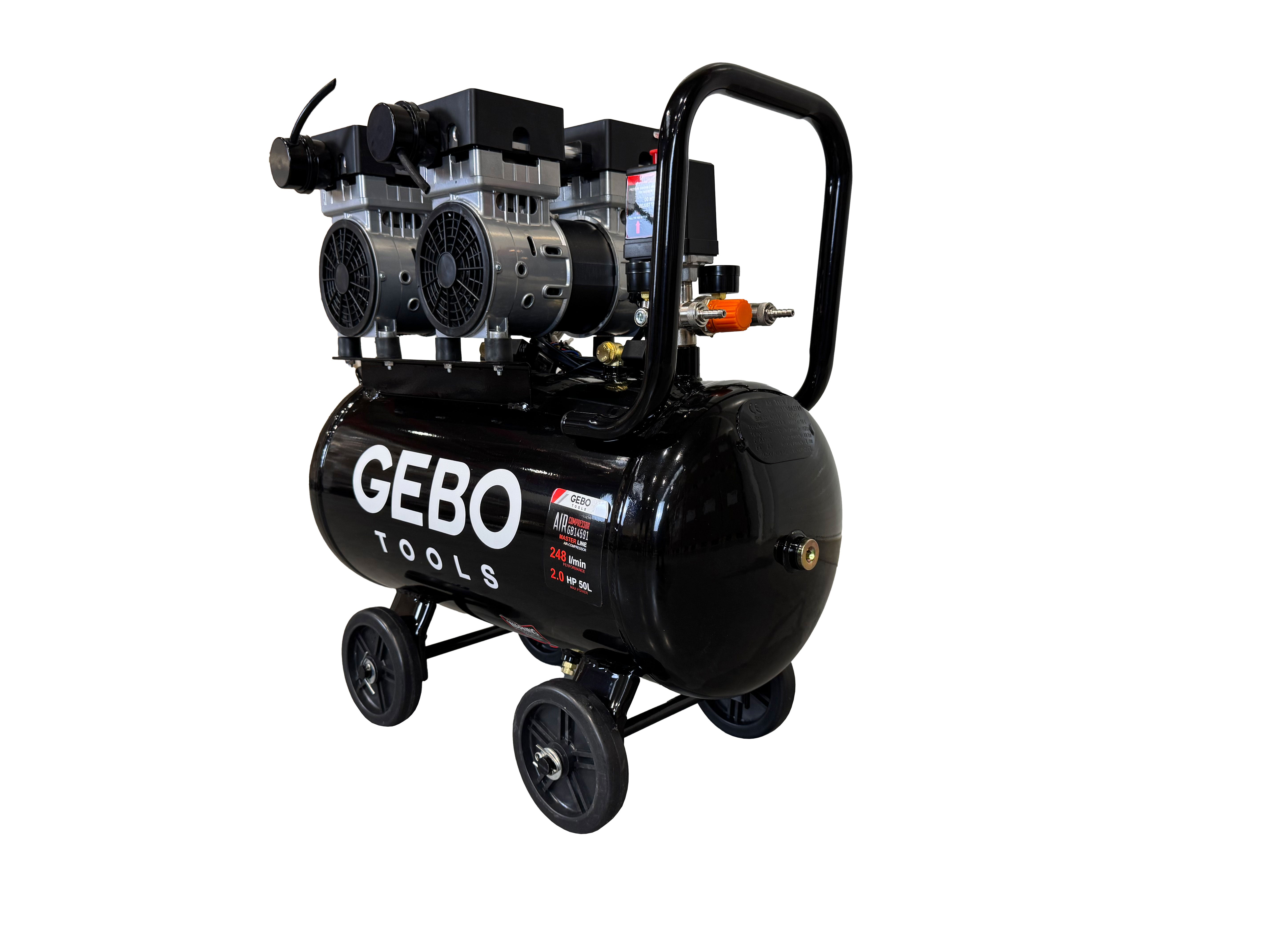 Compressore aria silenziato - con capacità del serbatoio di 50 litri - senza olio, oil free - per utensili pneumatici, Gebo Tools