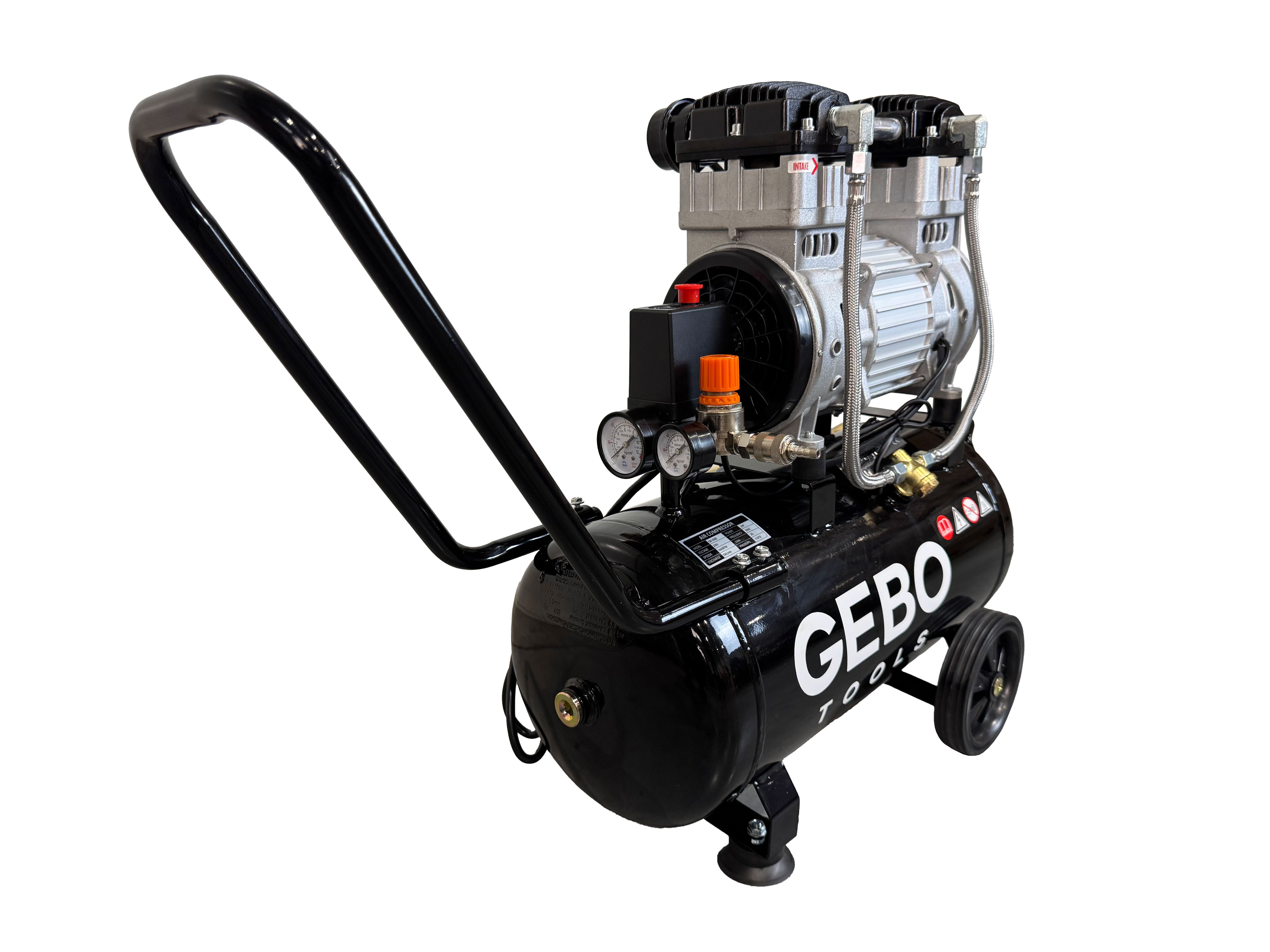 Compressore aria silenziato - con capacità del serbatoio di 30 litri - senza olio, oil free - per utensili pneumatici, Gebo Tools