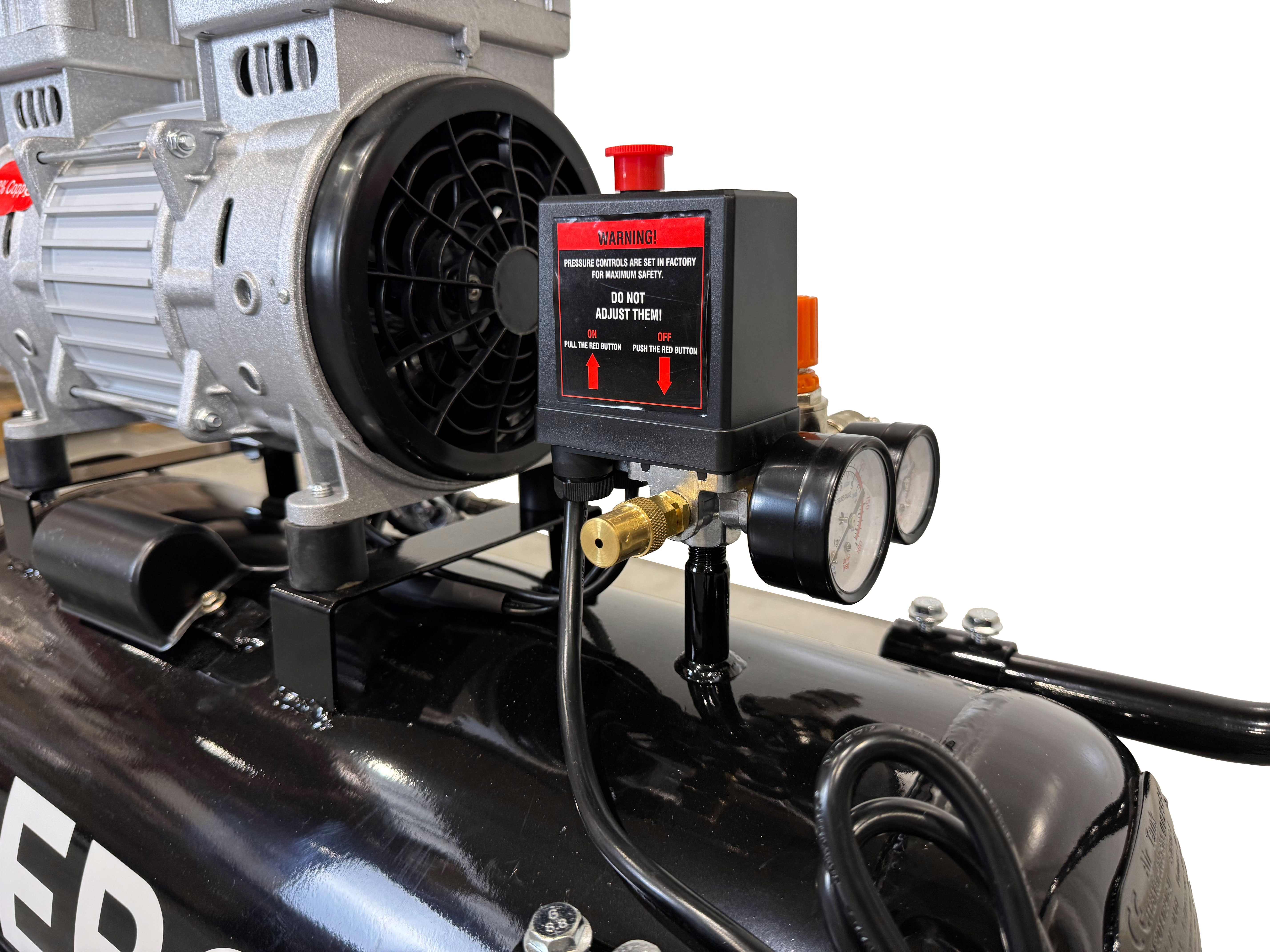 Compressore aria 220 V, 2 HP - compressore silenziato 8 bar - con capacità del serbatoio di 50 litri - senza olio, oil free - per utensili pneumatici, Gebo Tools