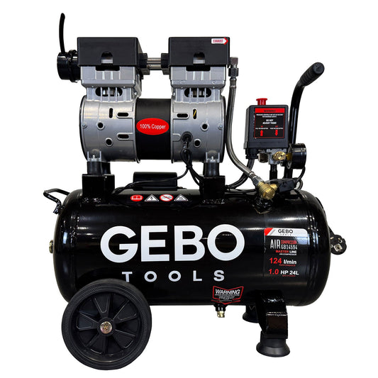Compressore aria silenziato - con capacità del serbatoio di 24 litri - senza olio, oil free - per utensili pneumatici, Gebo Tools