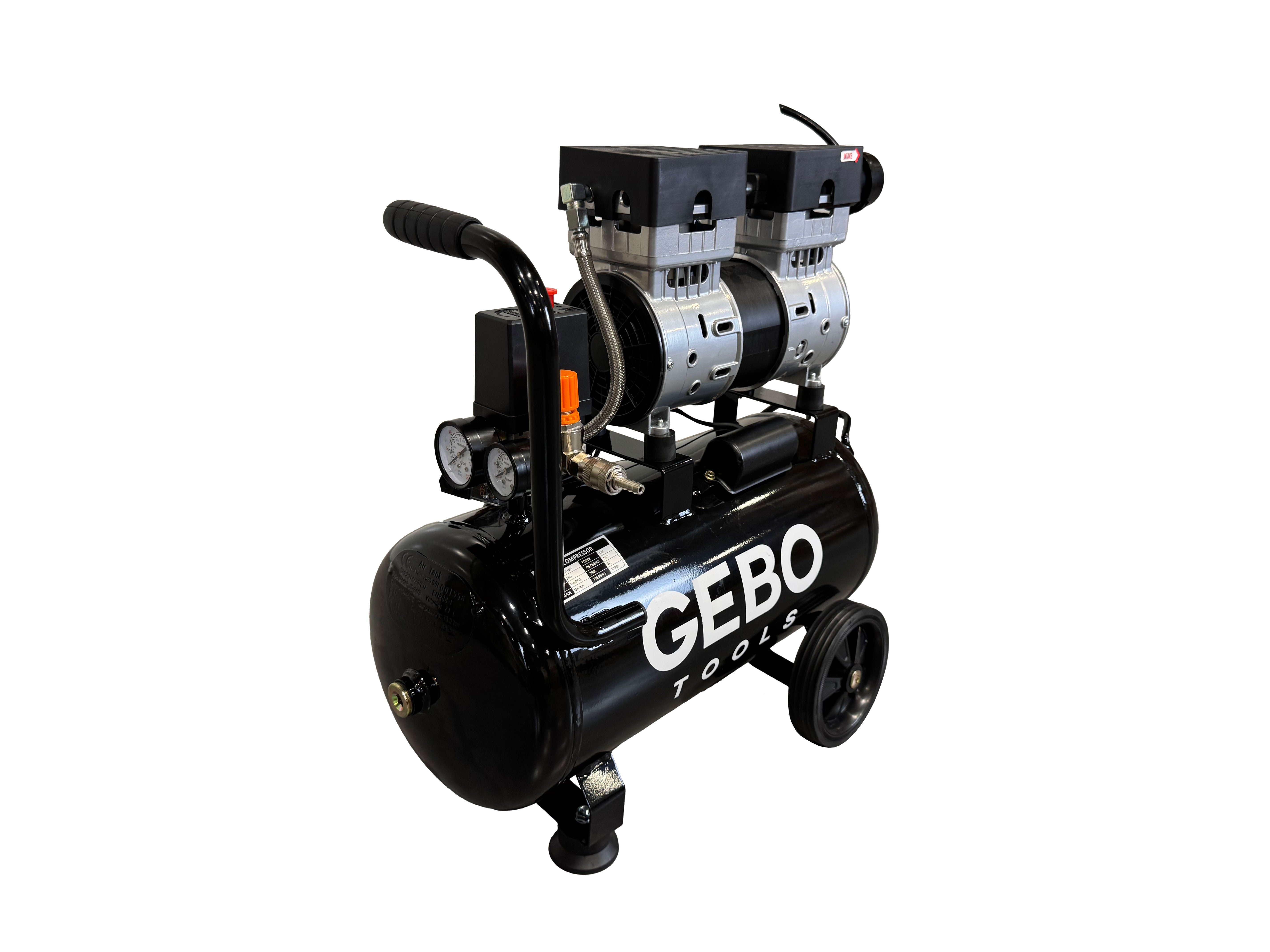 Compressore aria silenziato - con capacità del serbatoio di 24 litri - senza olio, oil free - per utensili pneumatici, Gebo Tools